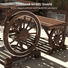 Outsunny Patio Table and Chairs for 4 People, Wagon Wheel Design, Outdoor Furniture Set for Backyard, Garden, Carbonized