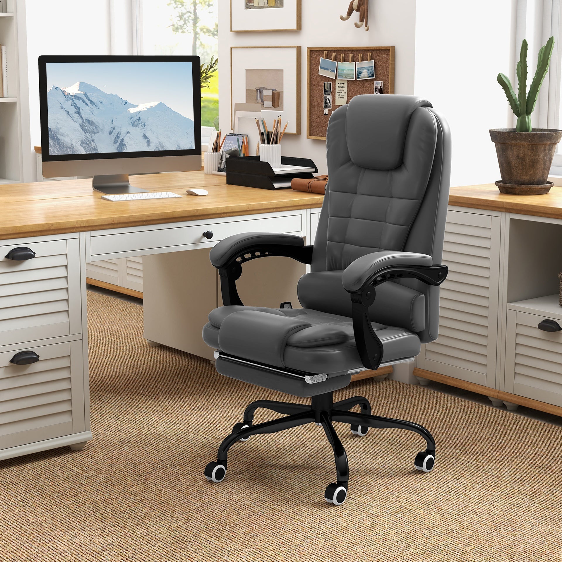 Vinsetto 7-Point Vibrating Massage Office Chair High Back Massaging Office Desk Chair with Lumbar Support, Footrest, Gray