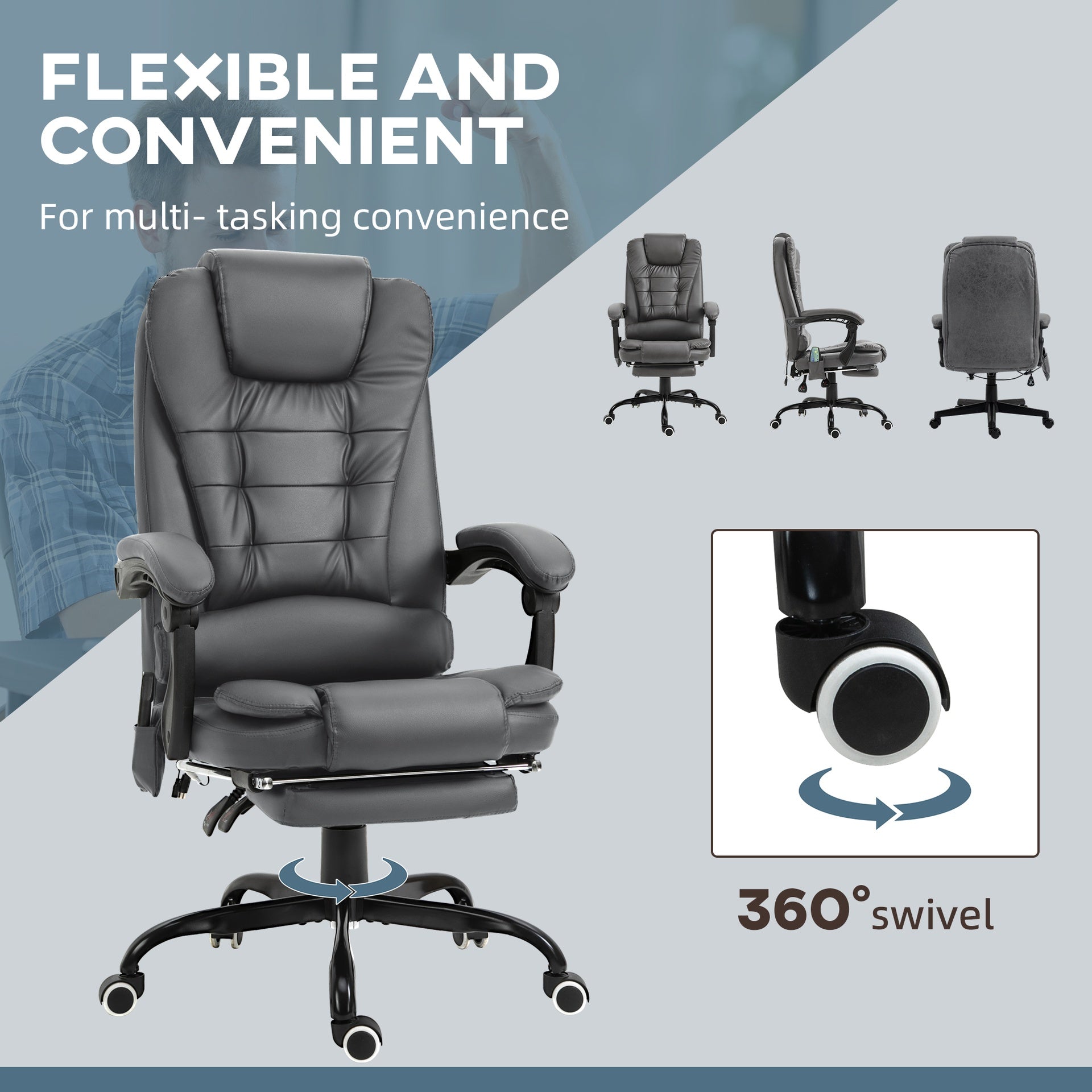 Vinsetto 7-Point Vibrating Massage Office Chair High Back Massaging Office Desk Chair with Lumbar Support, Footrest, Gray