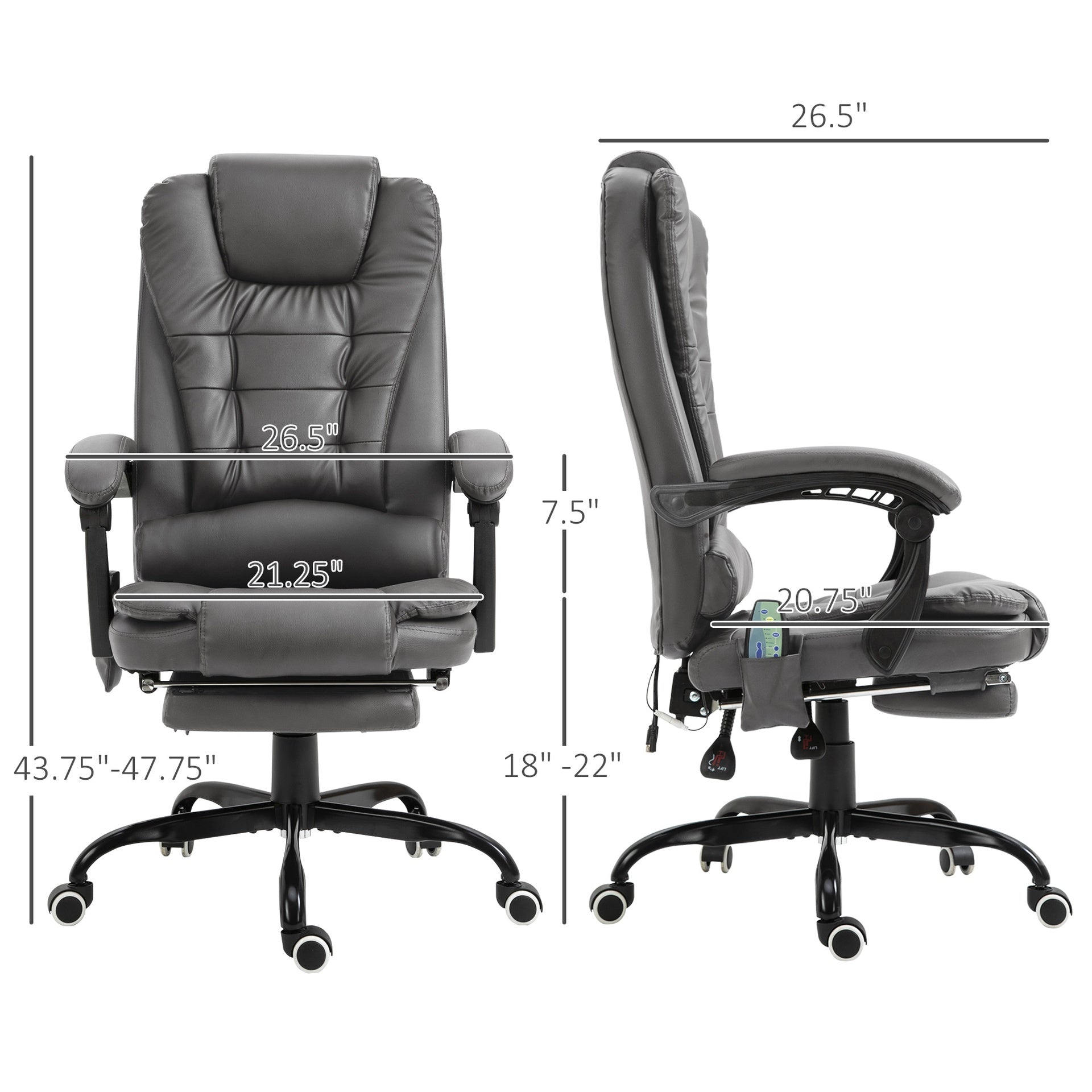 Vinsetto 7-Point Vibrating Massage Office Chair High Back Massaging Office Desk Chair with Lumbar Support, Footrest, Gray