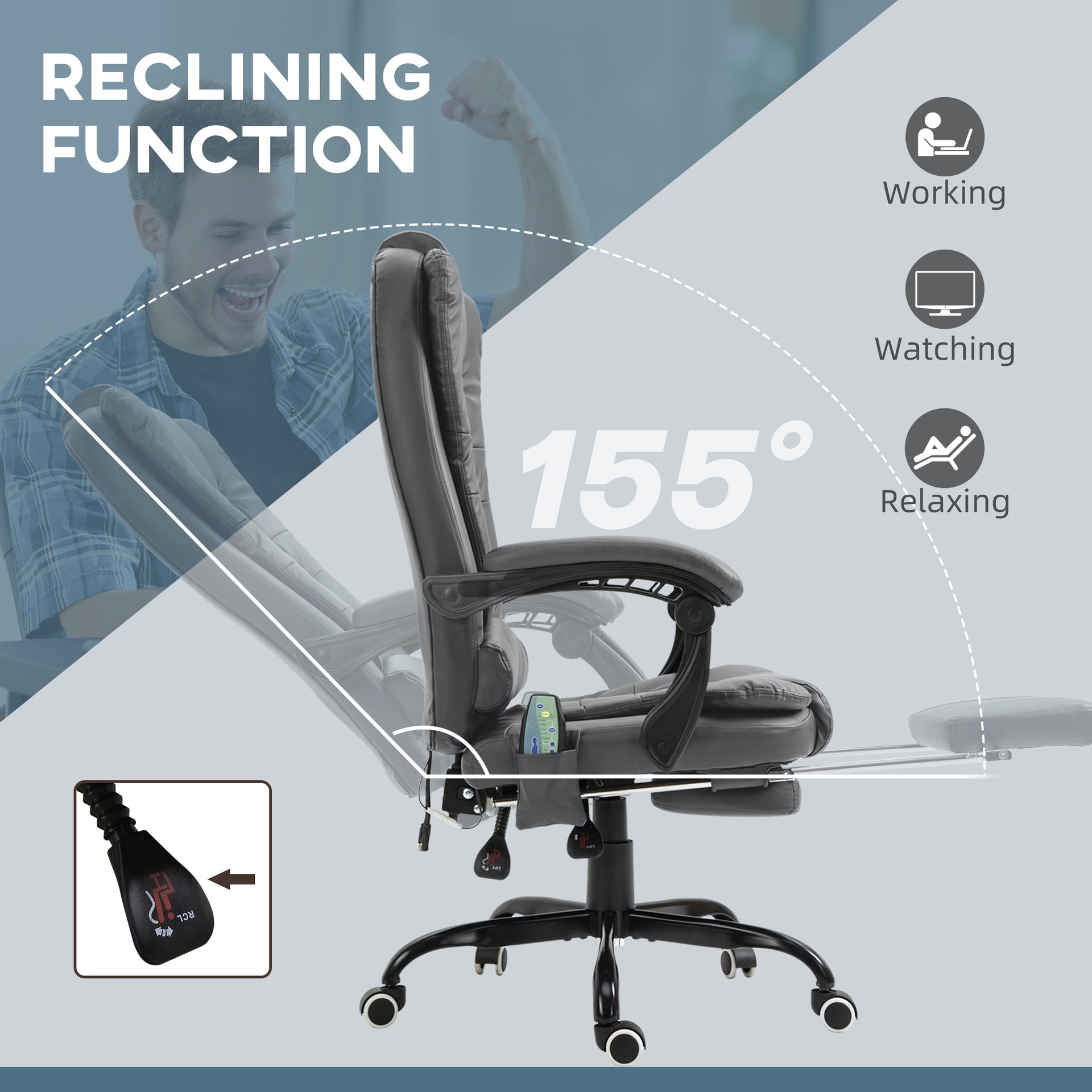 Vinsetto 7-Point Vibrating Massage Office Chair High Back Massaging Office Desk Chair with Lumbar Support, Footrest, Gray