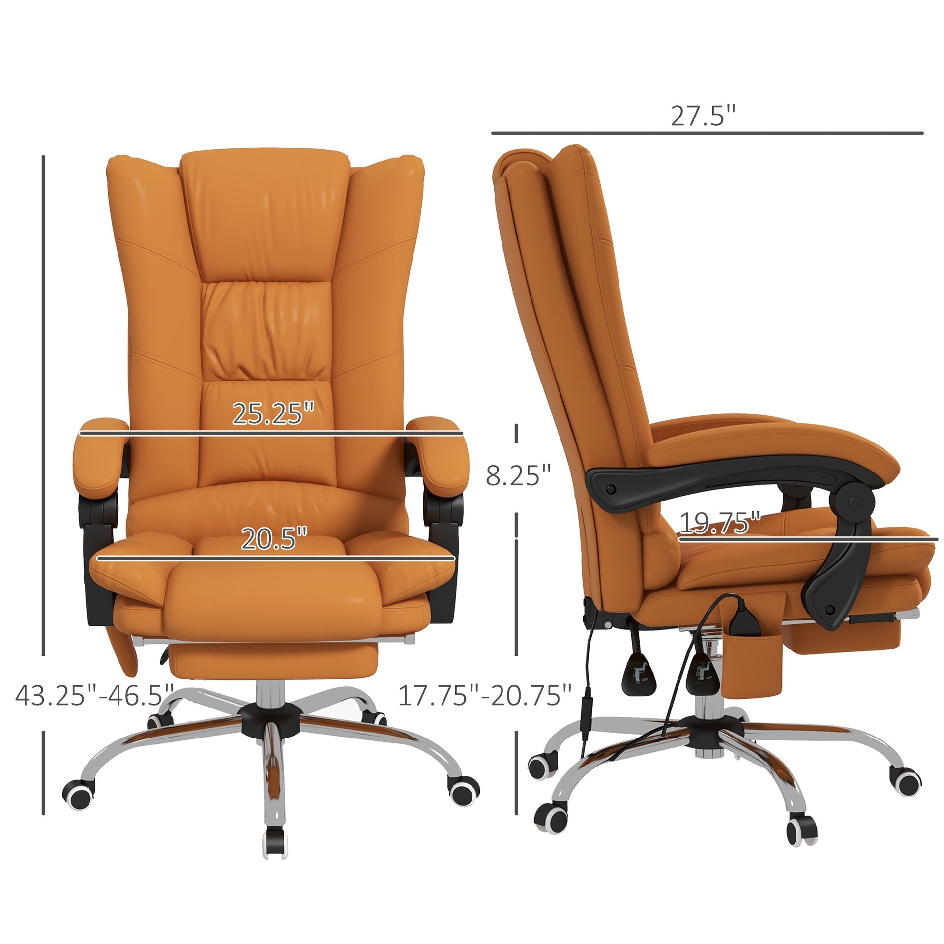 Vinsetto PU Leather Executive Massage Office Chair with 4 Vibration, Reclining w/ Adjustable Height, Swivel Wheels, Light Brown