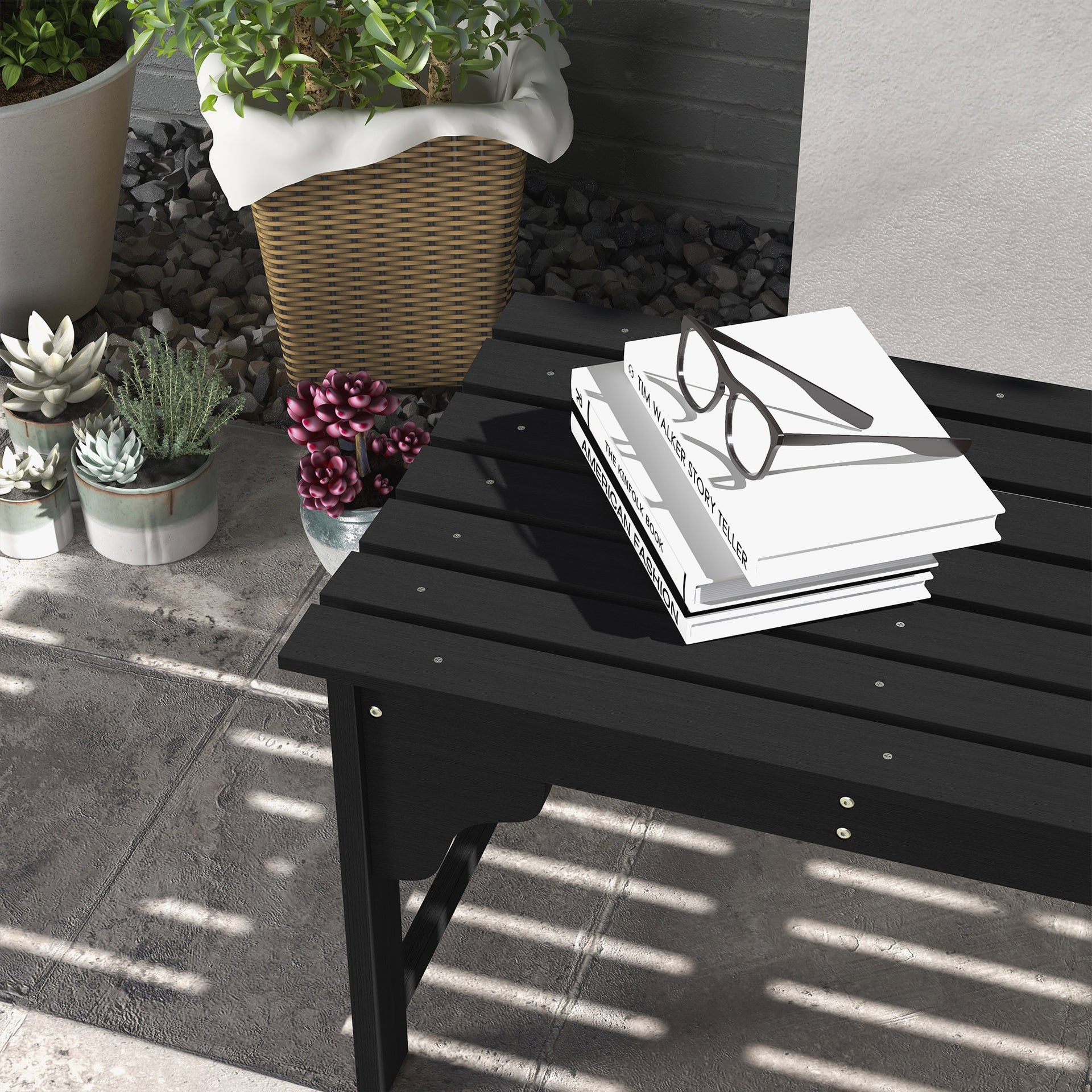 Outsunny Slatted Wooden Garden Bench, Curved Seat Front Porch Bench, Black