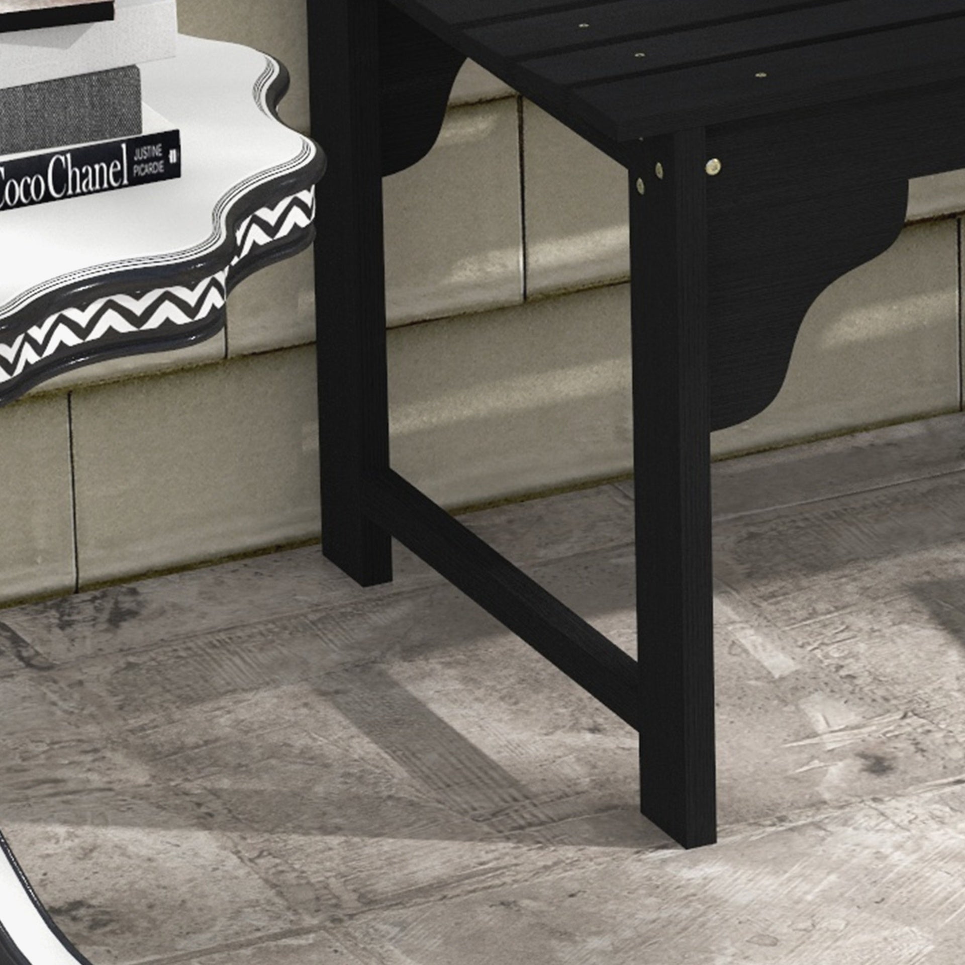 Outsunny Slatted Wooden Garden Bench, Curved Seat Front Porch Bench, Black