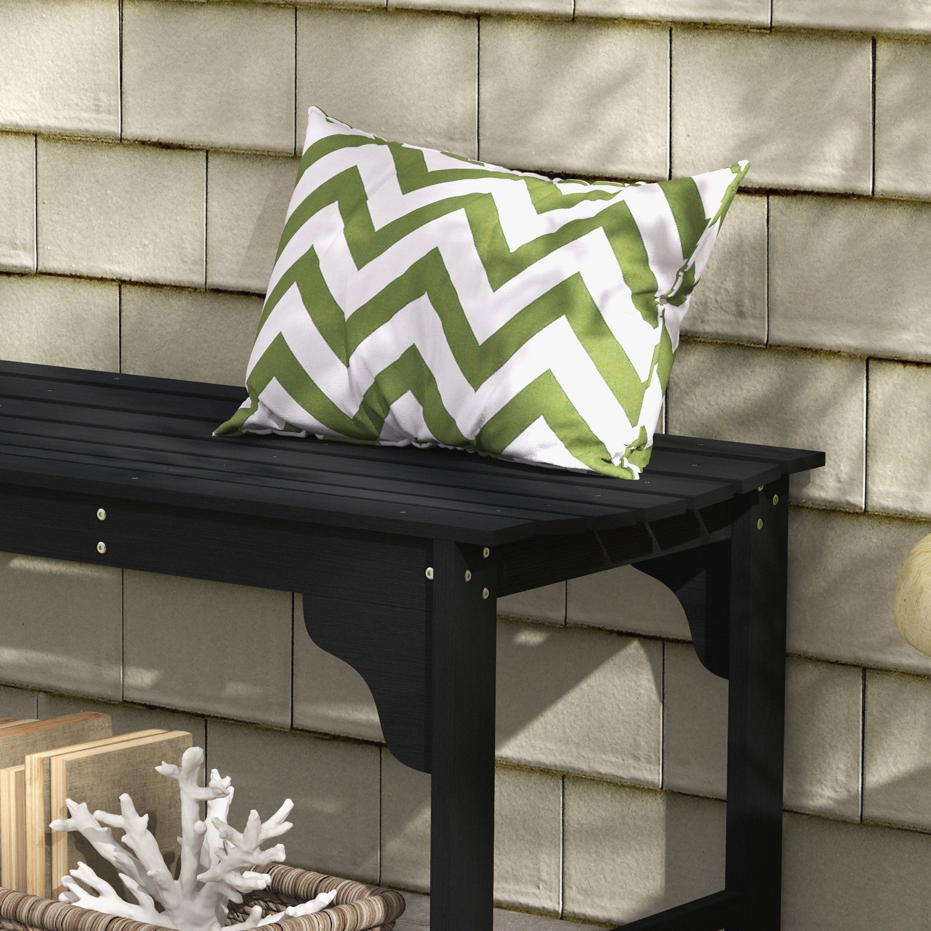 Outsunny Slatted Wooden Garden Bench, Curved Seat Front Porch Bench, Black