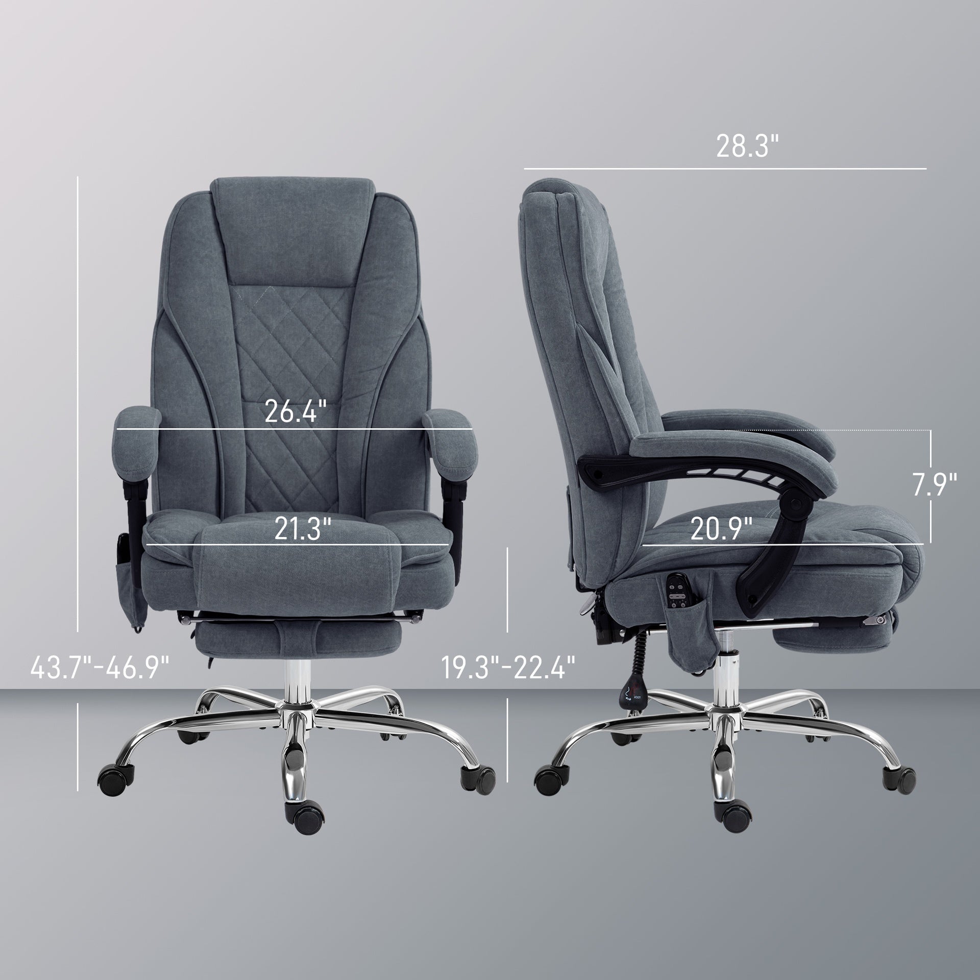 Vinsetto Massage Office Chair, Heated Reclining Computer Chair with Adjustable Height and Footrest, Charcoal Gray