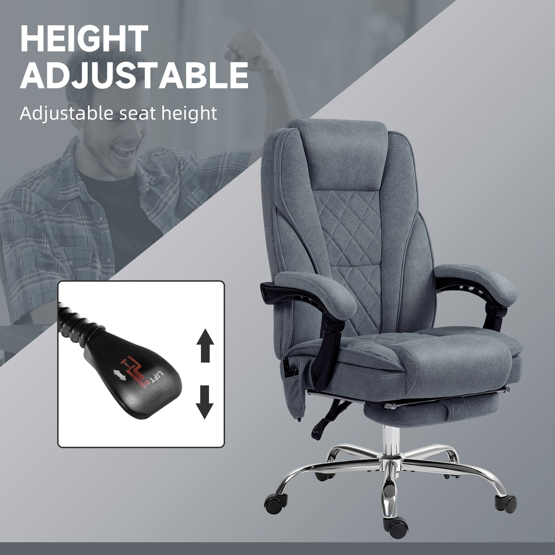 Vinsetto Massage Office Chair, Heated Reclining Computer Chair with Adjustable Height and Footrest, Charcoal Gray