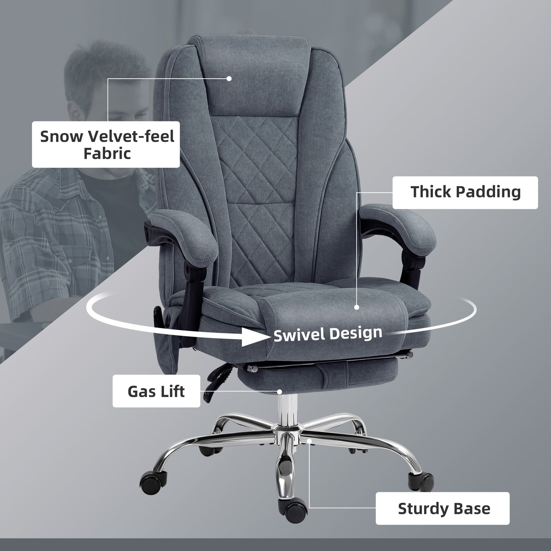 Vinsetto Massage Office Chair, Heated Reclining Computer Chair with Adjustable Height and Footrest, Charcoal Gray