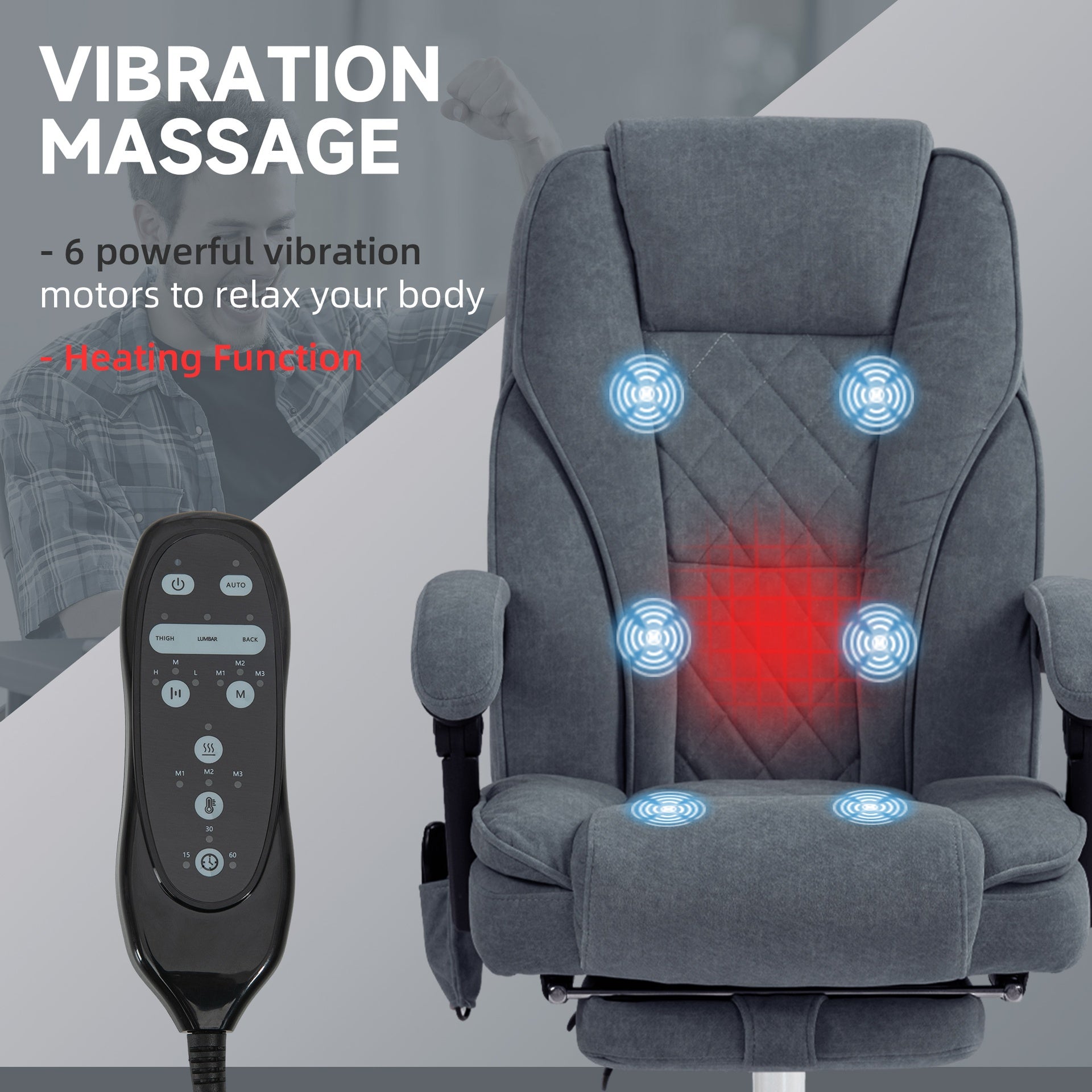 Vinsetto Massage Office Chair, Heated Reclining Computer Chair with Adjustable Height and Footrest, Charcoal Gray