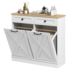 HOMCOM Tilt Out Laundry Hamper Cabinet, Bathroom Storage Cabinet with 2 Removable Baskets and 2 Drawers, White