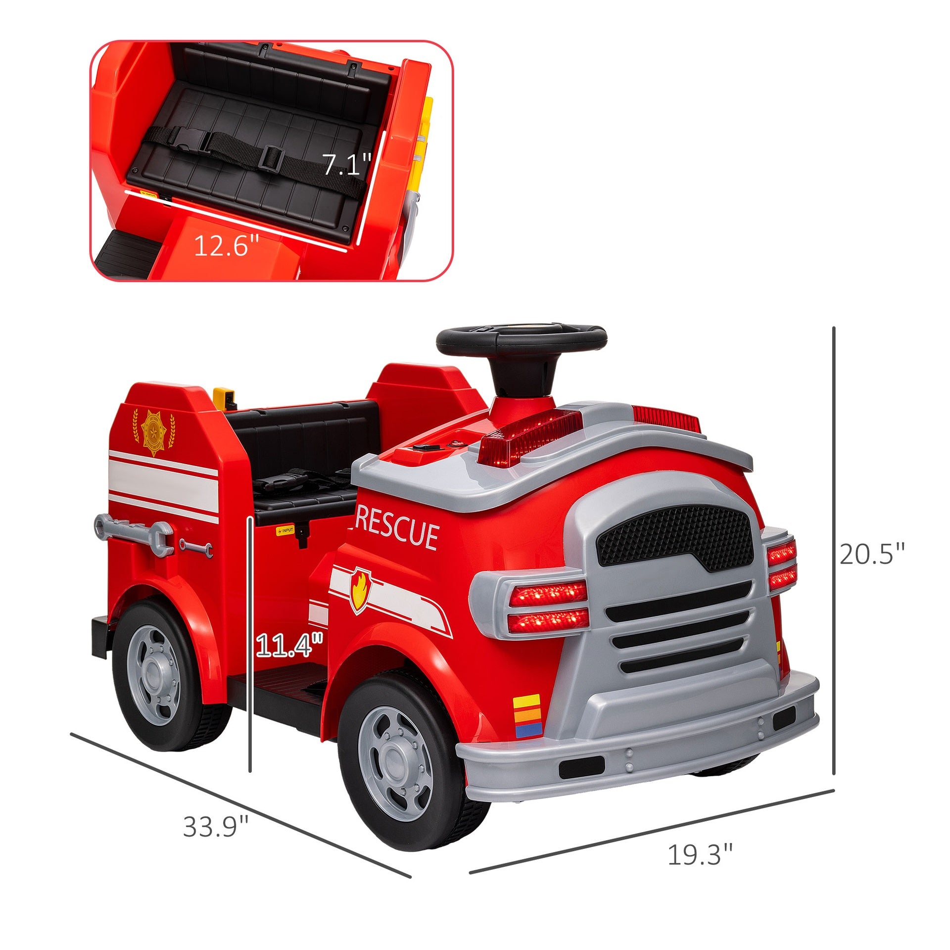 Qaba 12V Ride on Fire Truck with Siren, Flashing Lights Fire Extinguisher, Soft Start, Horn Music, Red