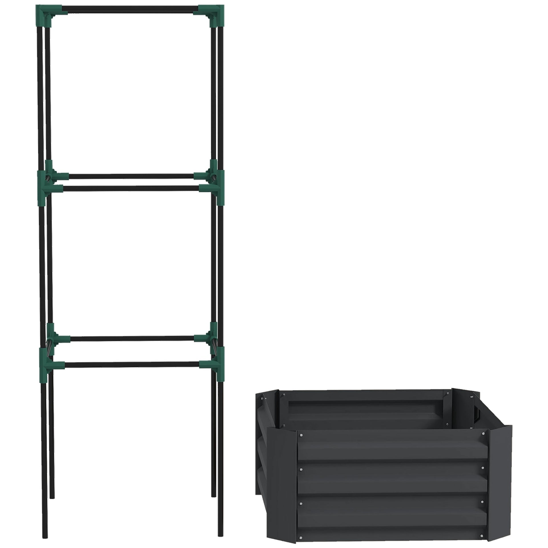 Outsunny Galvanized Planter Box, 24" x 24" x 55" Raised Garden Bed with Tomato Cage for Climbing Vines, Dark Gray