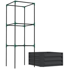 Outsunny Galvanized Planter Box, 24" x 24" x 55" Raised Garden Bed with Tomato Cage for Climbing Vines, Dark Gray