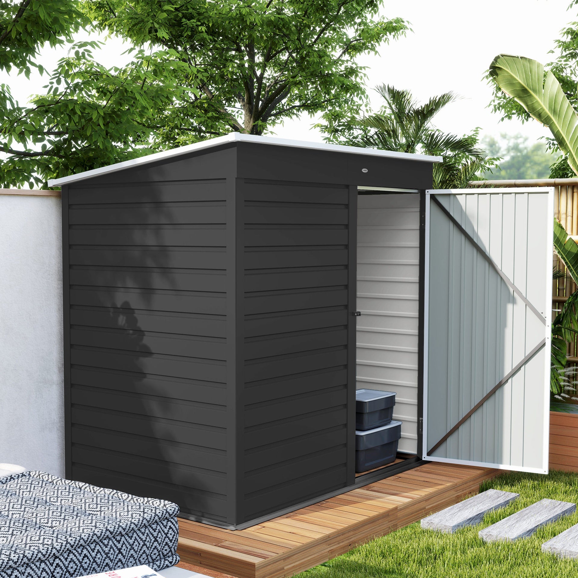Outsunny 6' x 4' Outdoor Garden Shed, Metal Storage Shed with Lockable Door and Gloves for Backyard Garden Patio, Dark Gray