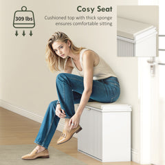 HOMCOM Shoe Storage Bench with Padded Seat Cushion and Flip-Drawer, Entryway Bench, Shoe Cabinet, 31.5x10.2x18.7 Inches, White