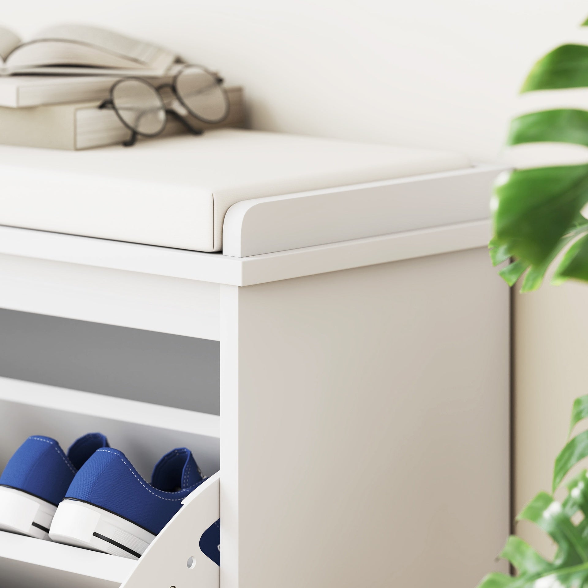 HOMCOM Shoe Storage Bench with Padded Seat Cushion and Flip-Drawer, Entryway Bench, Shoe Cabinet, 31.5x10.2x18.7 Inches, White