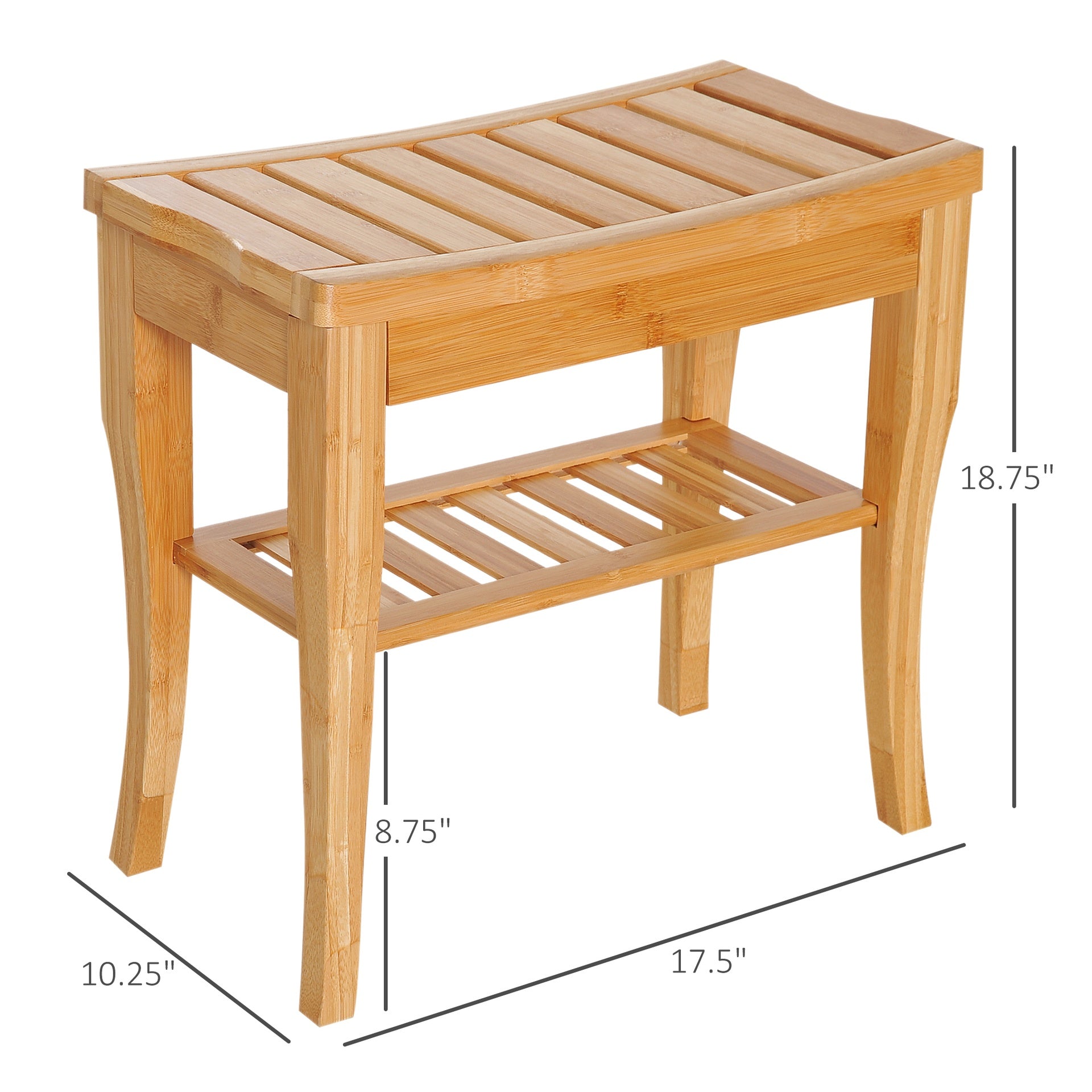 HOMCOM Long Bamboo Shower Bench Seat, 20" Wooden Spa Shower Stool with Underneath Storage Shelf Shoe Organizer