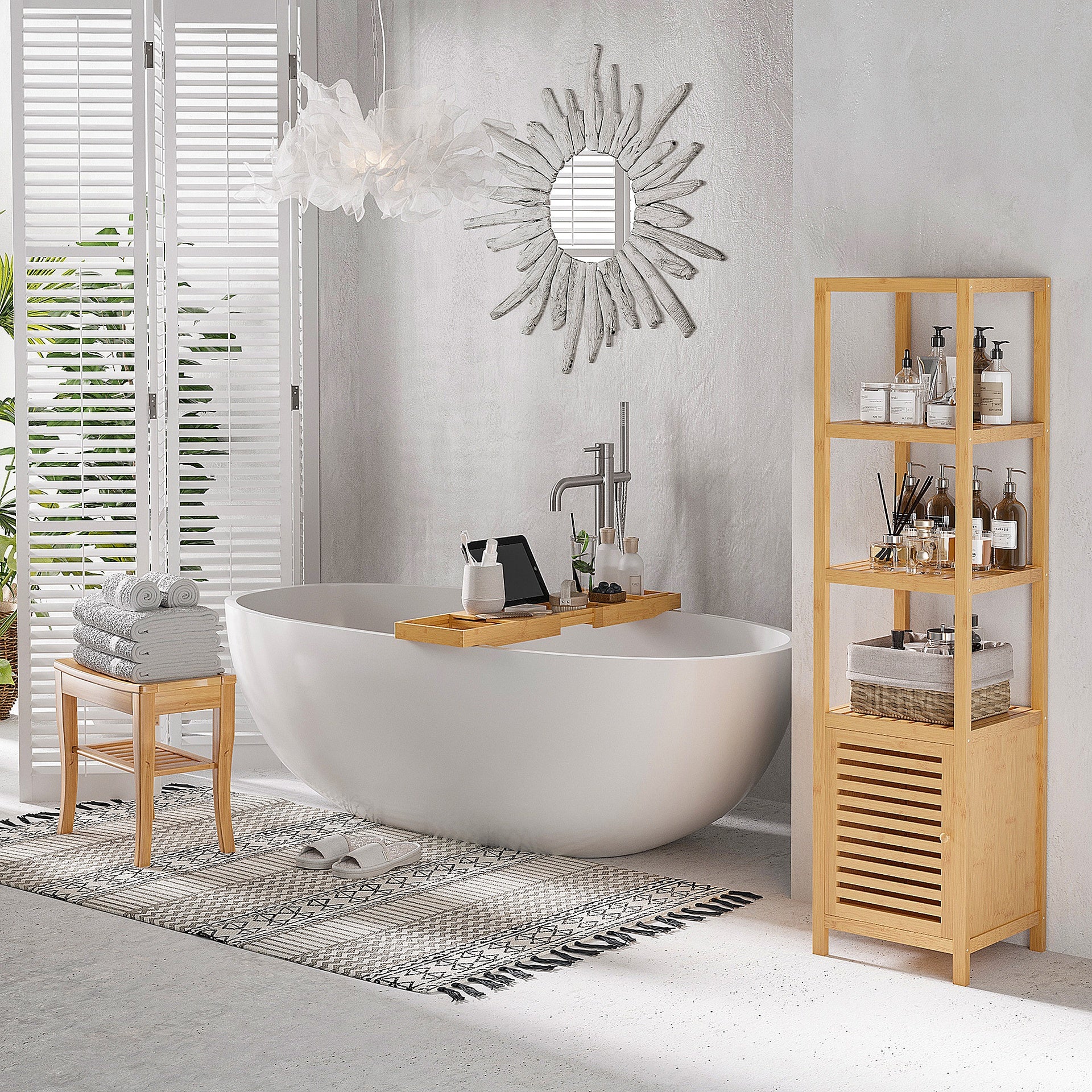 HOMCOM Long Bamboo Shower Bench Seat, 20" Wooden Spa Shower Stool with Underneath Storage Shelf Shoe Organizer