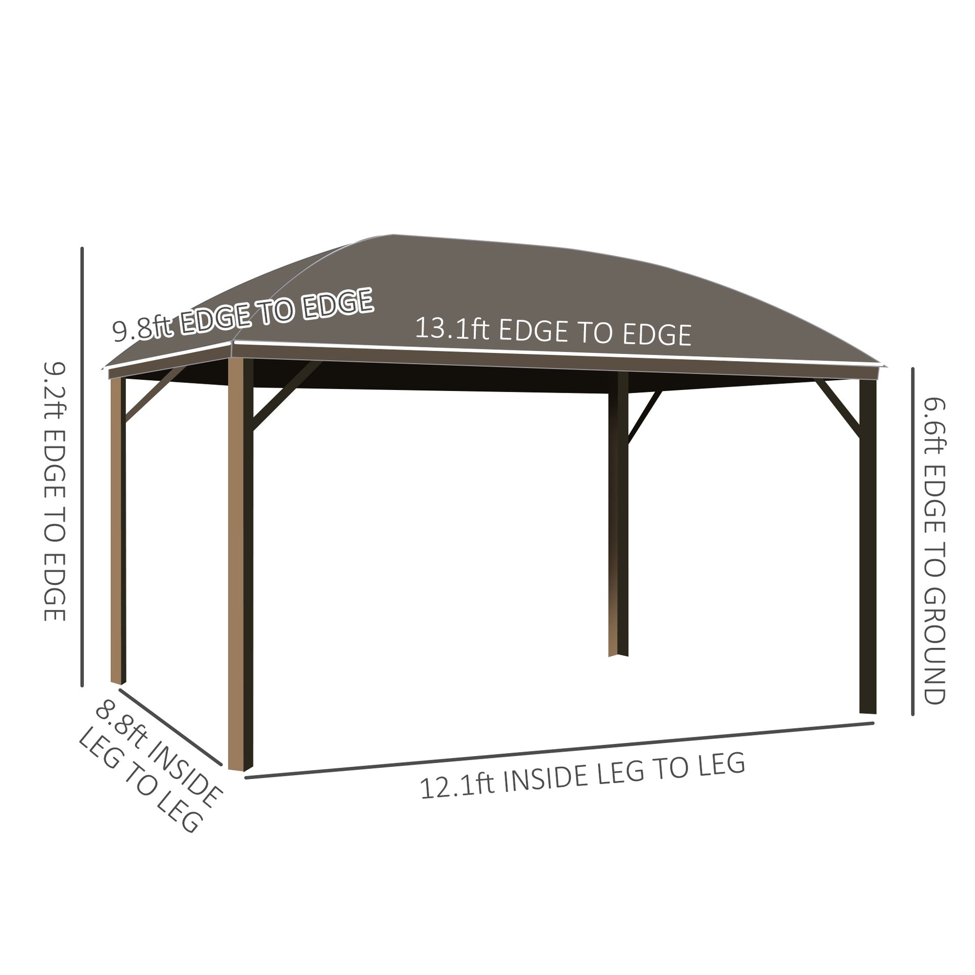 Outsunny 10' x 13' Hardtop Gazebo with Curtains, Netting, Pavilion with Steel Roof Ceiling Hook for Garden Patio, Brown