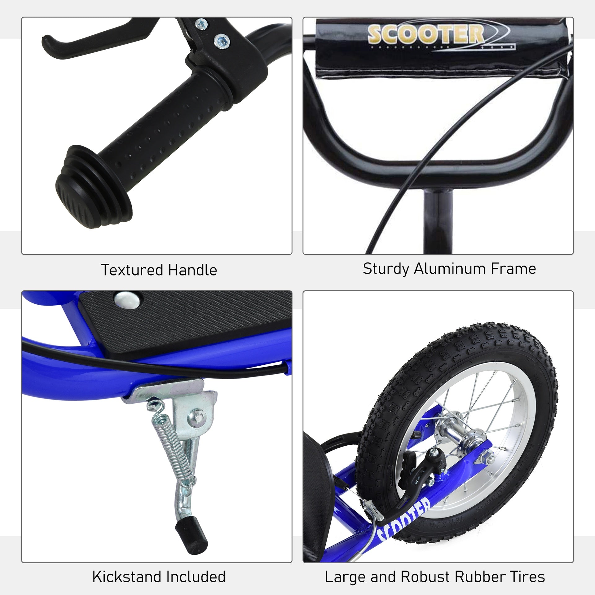 Aosom Youth Scooter Kick Scooter for Kids 5+ with Adjustable Handlebar 16" Front and 12" Rear Dual Brakes Inflatable Wheels, Blue