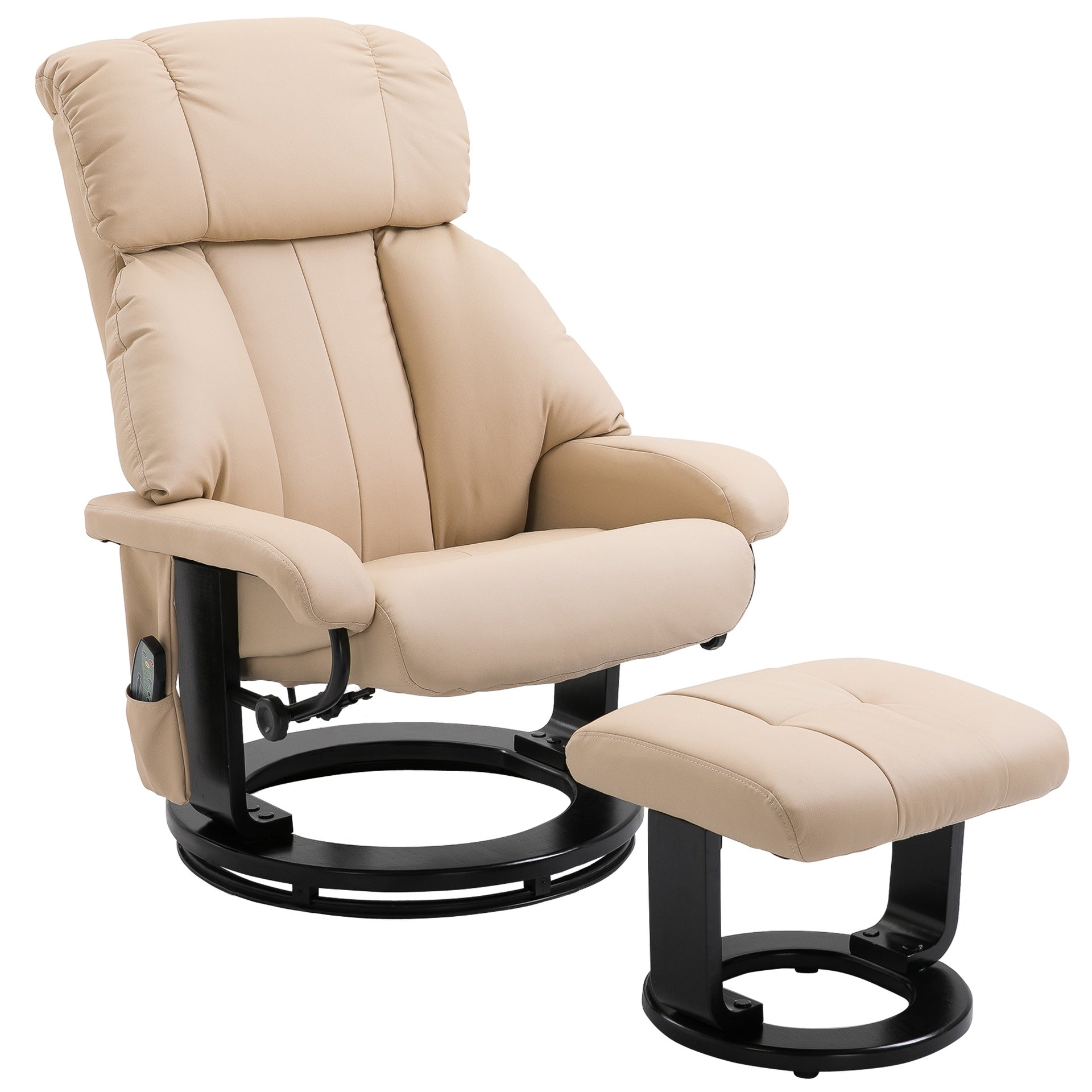 HOMCOM 10-Point Massage Recliner Chair, Vibration Massage Sofa with Ottoman Footrest, Faux Leather and Swivel Wood Base for Living Room & Bedroom, Beige