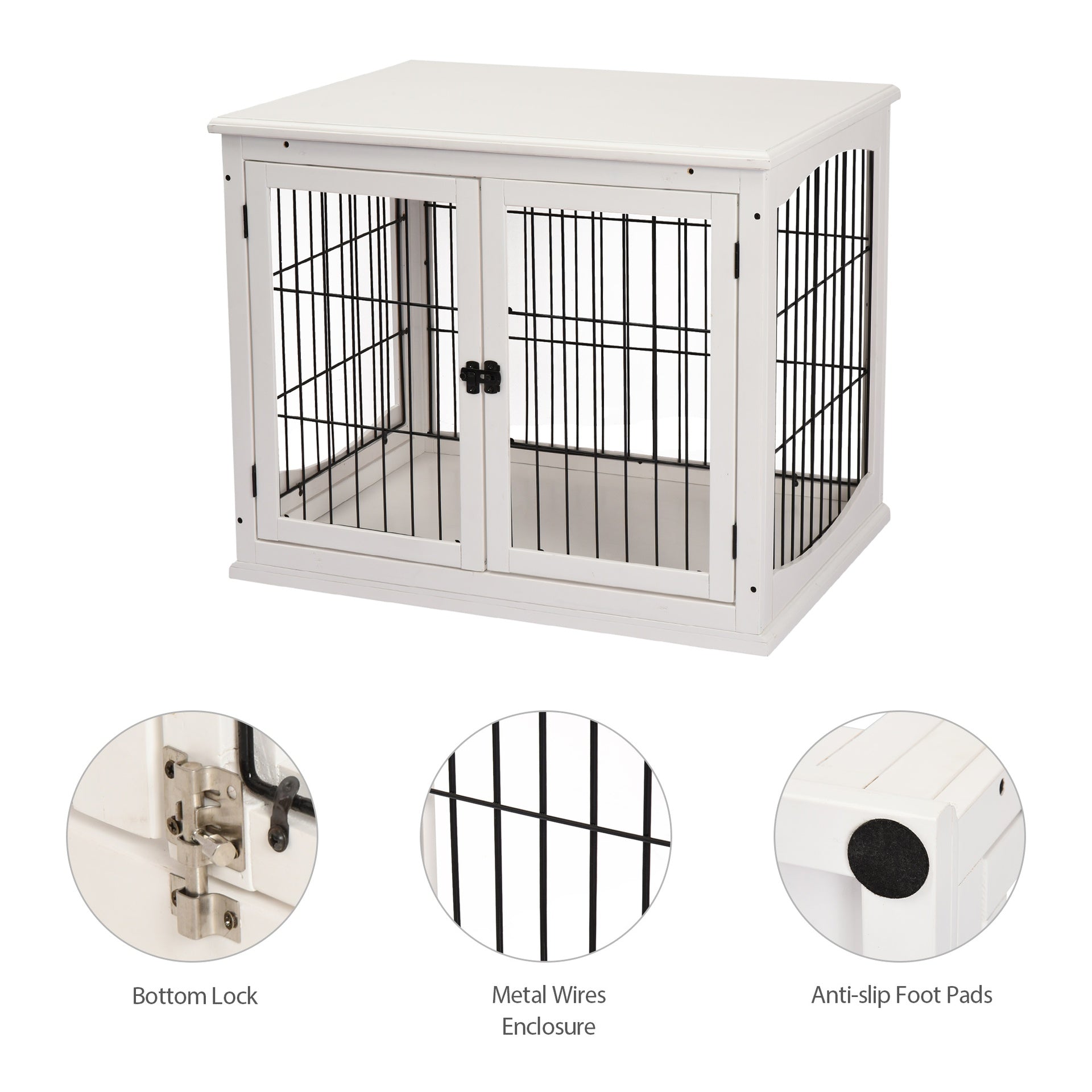 PawHut Dog Crate Furniture, 32" Small Dog Cage End Table with 2 Doors, Lockable Door, Puppy Kennel Indoor, White