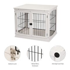 PawHut Dog Crate Furniture, 32" Small Dog Cage End Table with 2 Doors, Lockable Door, Puppy Kennel Indoor, White