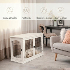 PawHut Dog Crate Furniture, 32" Small Dog Cage End Table with 2 Doors, Lockable Door, Puppy Kennel Indoor, White