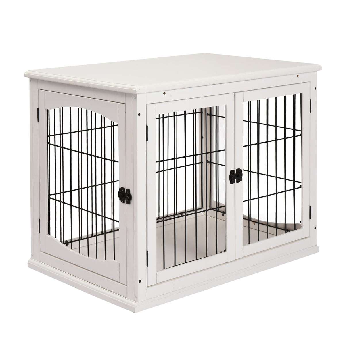 PawHut Dog Crate Furniture, 32" Small Dog Cage End Table with 2 Doors, Lockable Door, Puppy Kennel Indoor, White