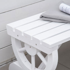 Outsunny 2-Person Wooden Garden Bench, Outdoor Wagon Wheel Porch Bench for Backyard Garden, Support 550 LBS, Rustic Country Style Patio Furniture, White