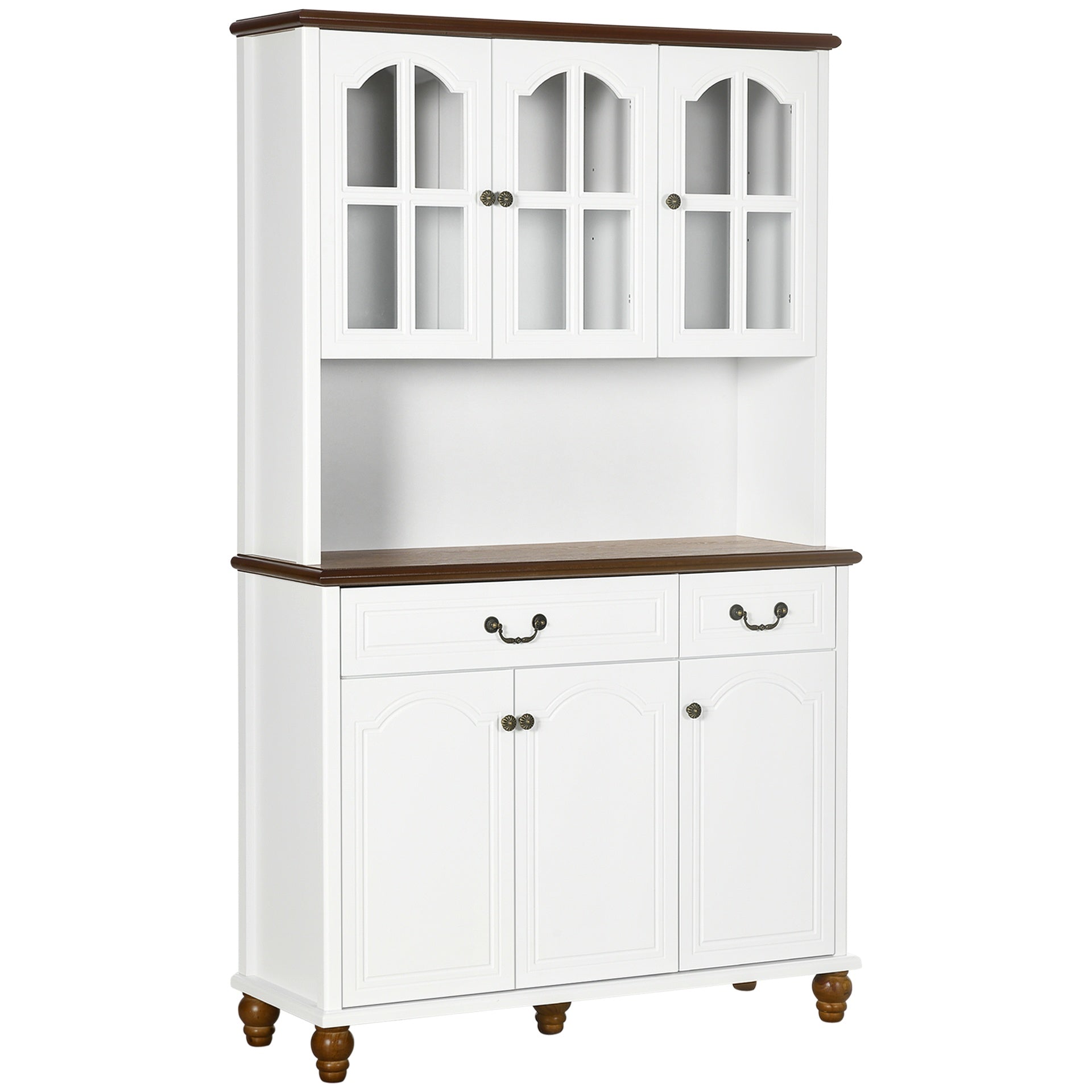 HOMCOM Kitchen Buffet with Hutch, Freestanding Pantry Cabinet with 6 Doors, 2 Drawers and 3-Level Adjustable Shelves, White