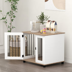 PawHut Dog Kennel Furniture Side End Table Indoor with Lockable Door, for Small and Medium Dogs, Walnut Brown