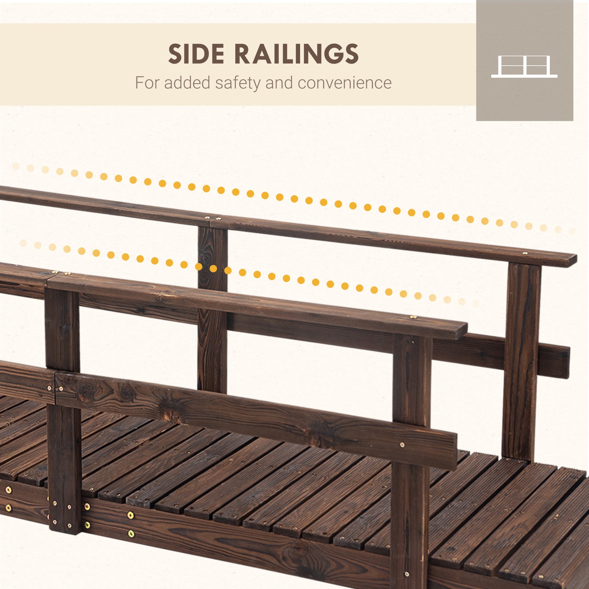 Outsunny 7' Garden Bridge with Pine Wood and Stained Finish for Backyard Ponds Creeks Streams Wood
