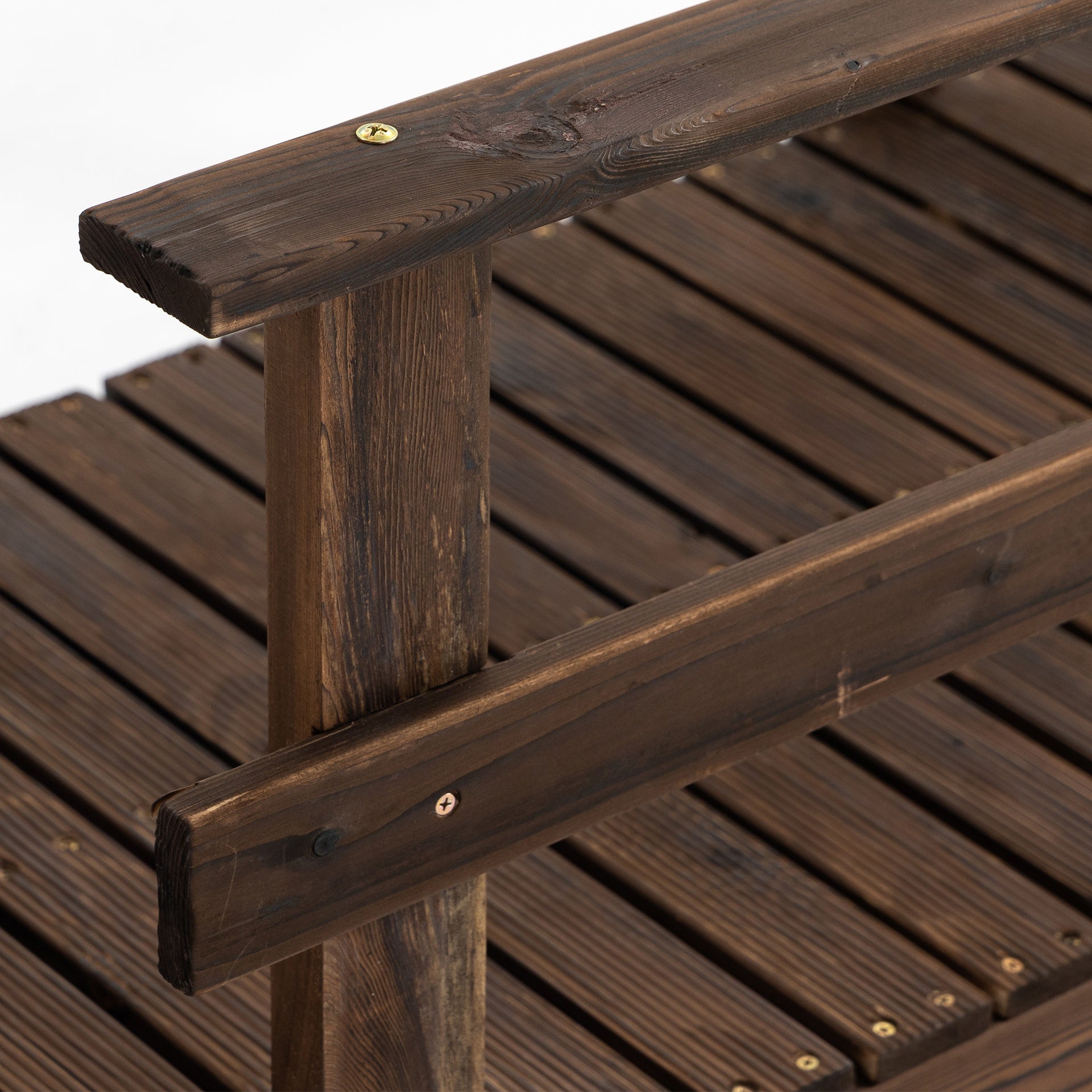 Outsunny 7' Garden Bridge with Pine Wood and Stained Finish for Backyard Ponds Creeks Streams Wood