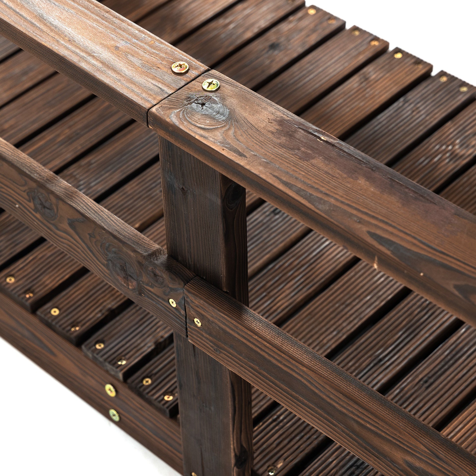 Outsunny 7' Garden Bridge with Pine Wood and Stained Finish for Backyard Ponds Creeks Streams Wood
