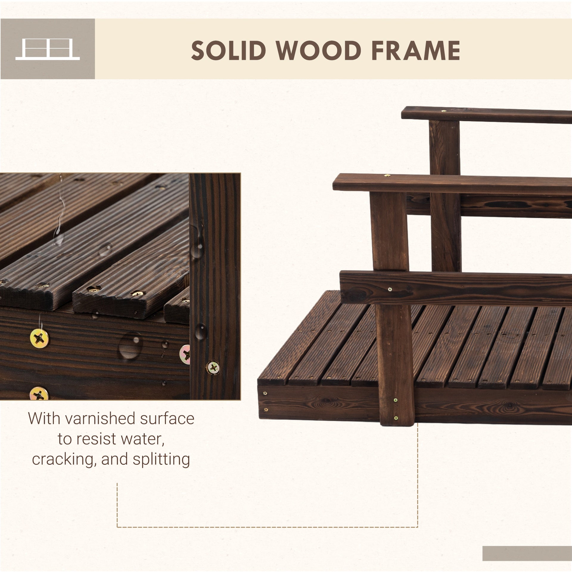 Outsunny 7' Garden Bridge with Pine Wood and Stained Finish for Backyard Ponds Creeks Streams Wood