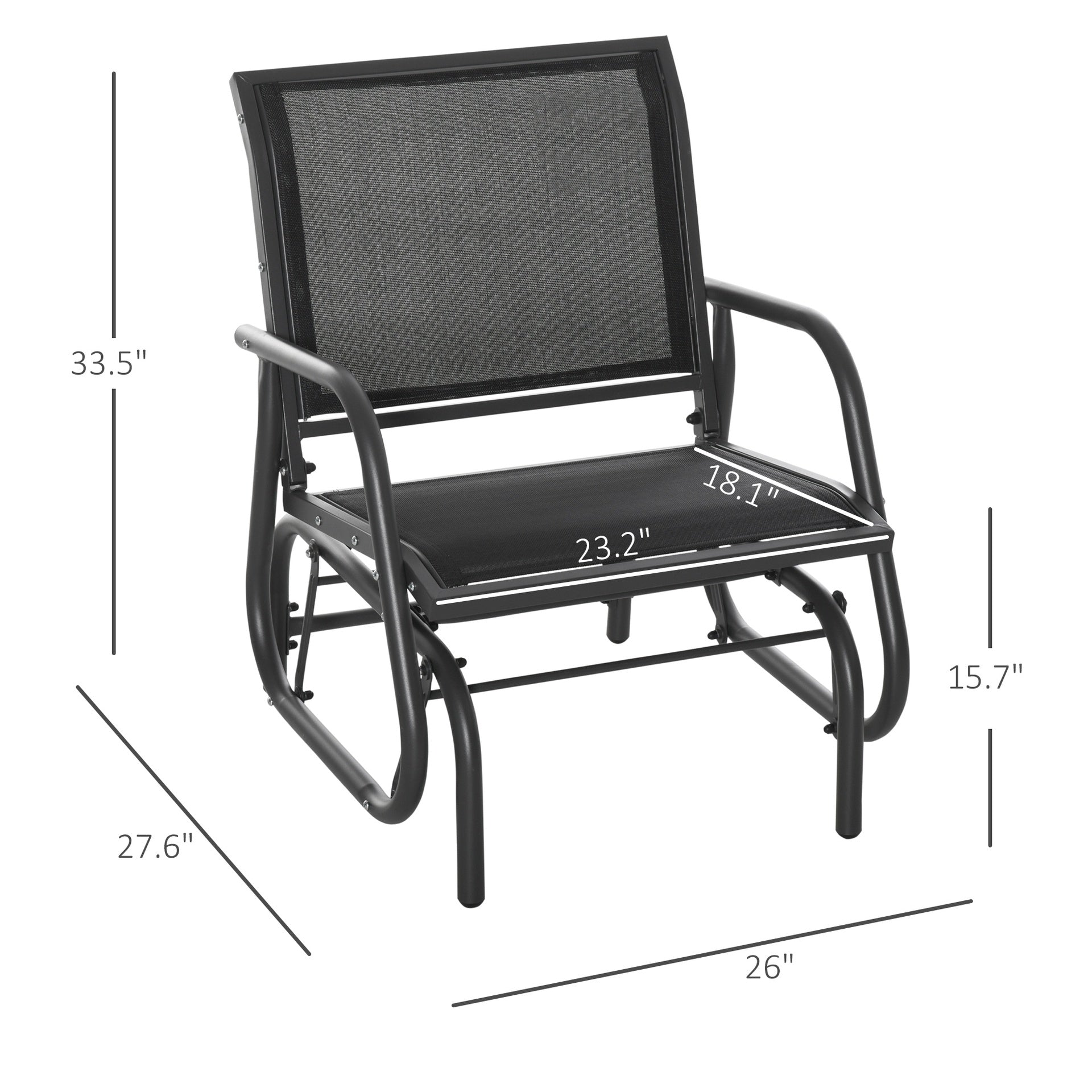Outsunny Outdoor Glider Chair, Steel Swing Chai with Curved Armrests for Porch, Garden, Poolside, Balcony, Black