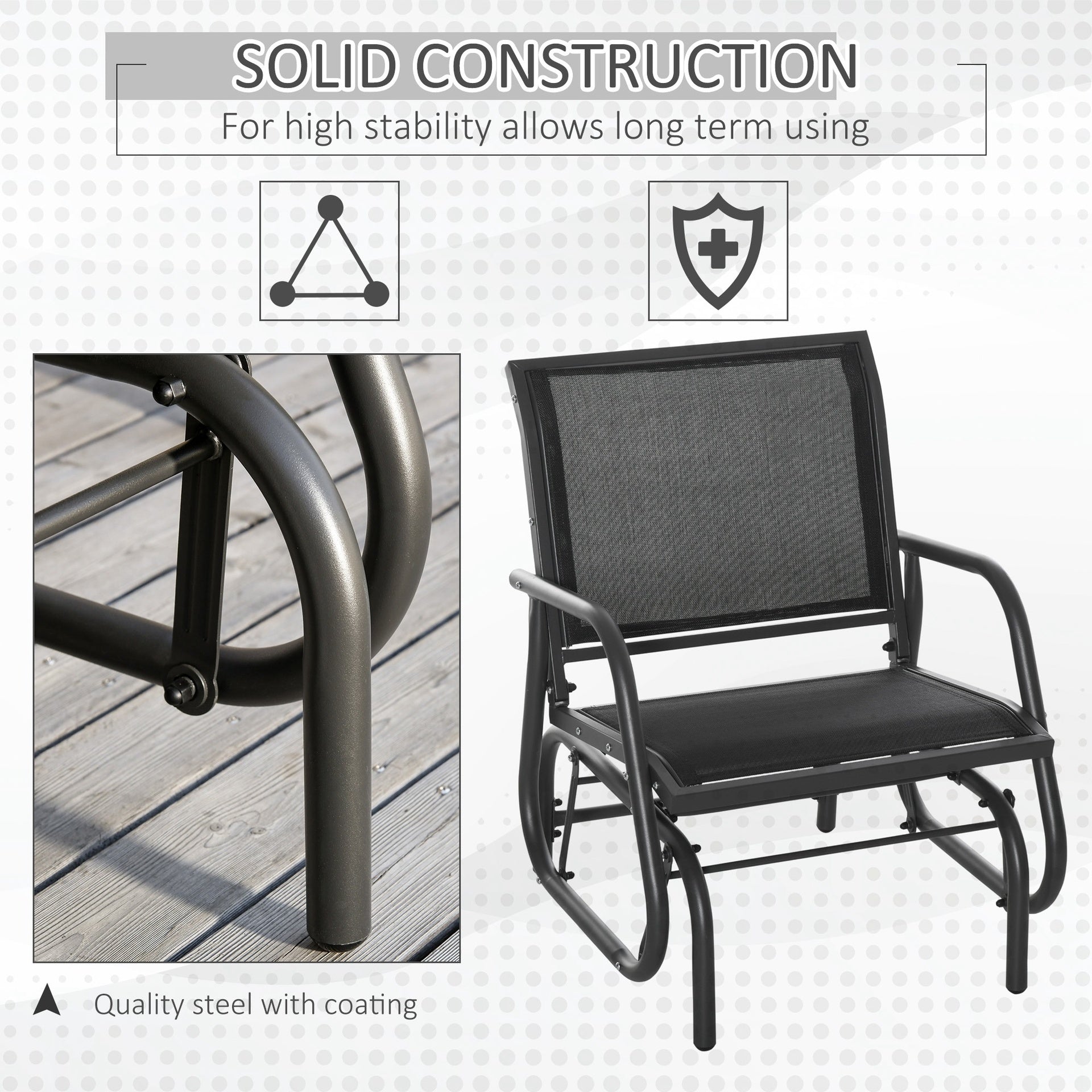 Outsunny Outdoor Glider Chair, Steel Swing Chai with Curved Armrests for Porch, Garden, Poolside, Balcony, Black