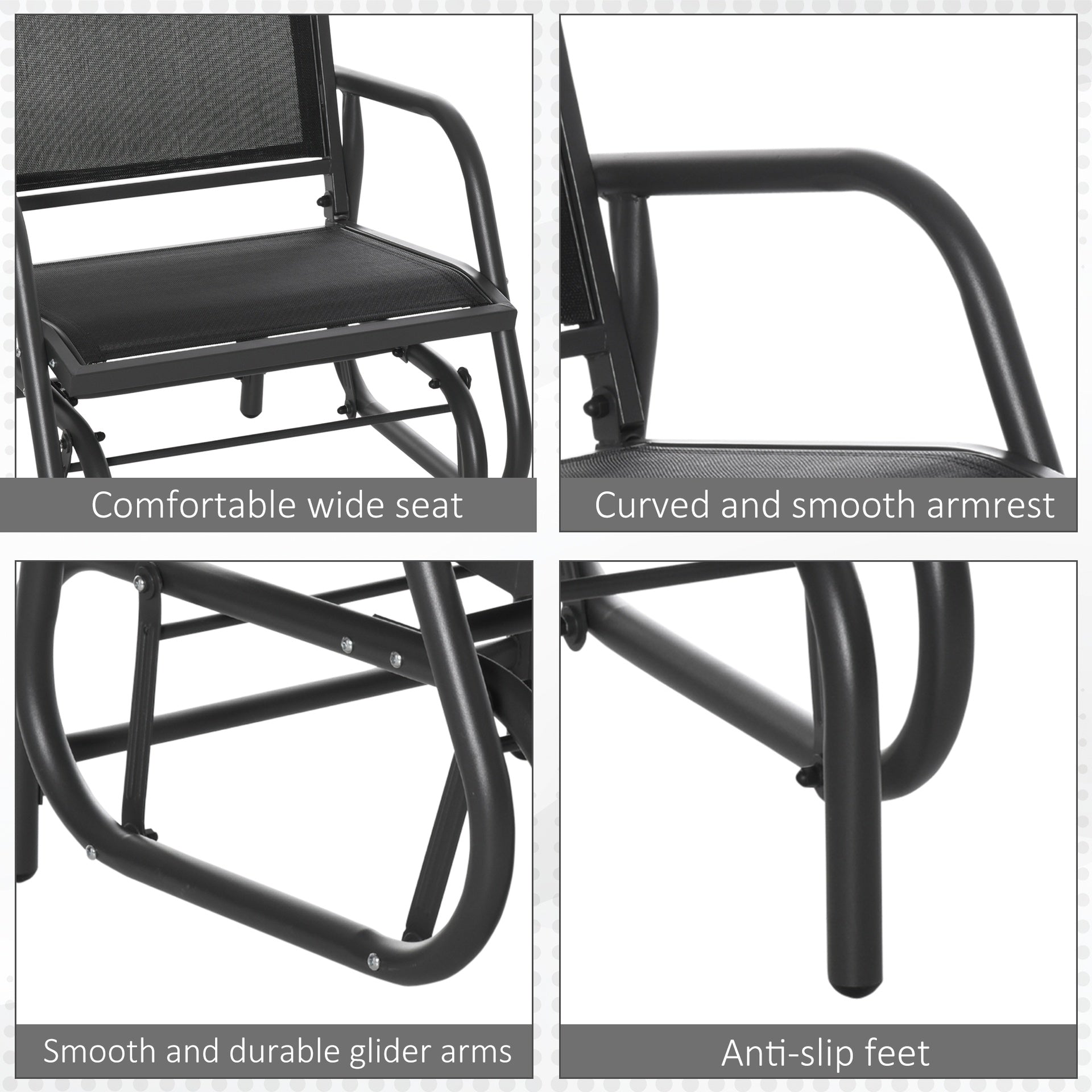 Outsunny Outdoor Glider Chair, Steel Swing Chai with Curved Armrests for Porch, Garden, Poolside, Balcony, Black