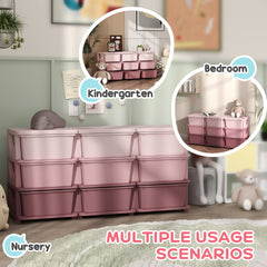 Qaba 29.5" 3 Tier Kids Storage Unit Dresser Tower w/ 9 Drawers, Pink