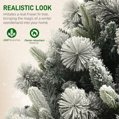 HOMCOM 9 ft Prelit Flocked Artificial Christmas Tree with 750 Clear Lights, 2387 Tips, Metal Stand for Home Office Holiday