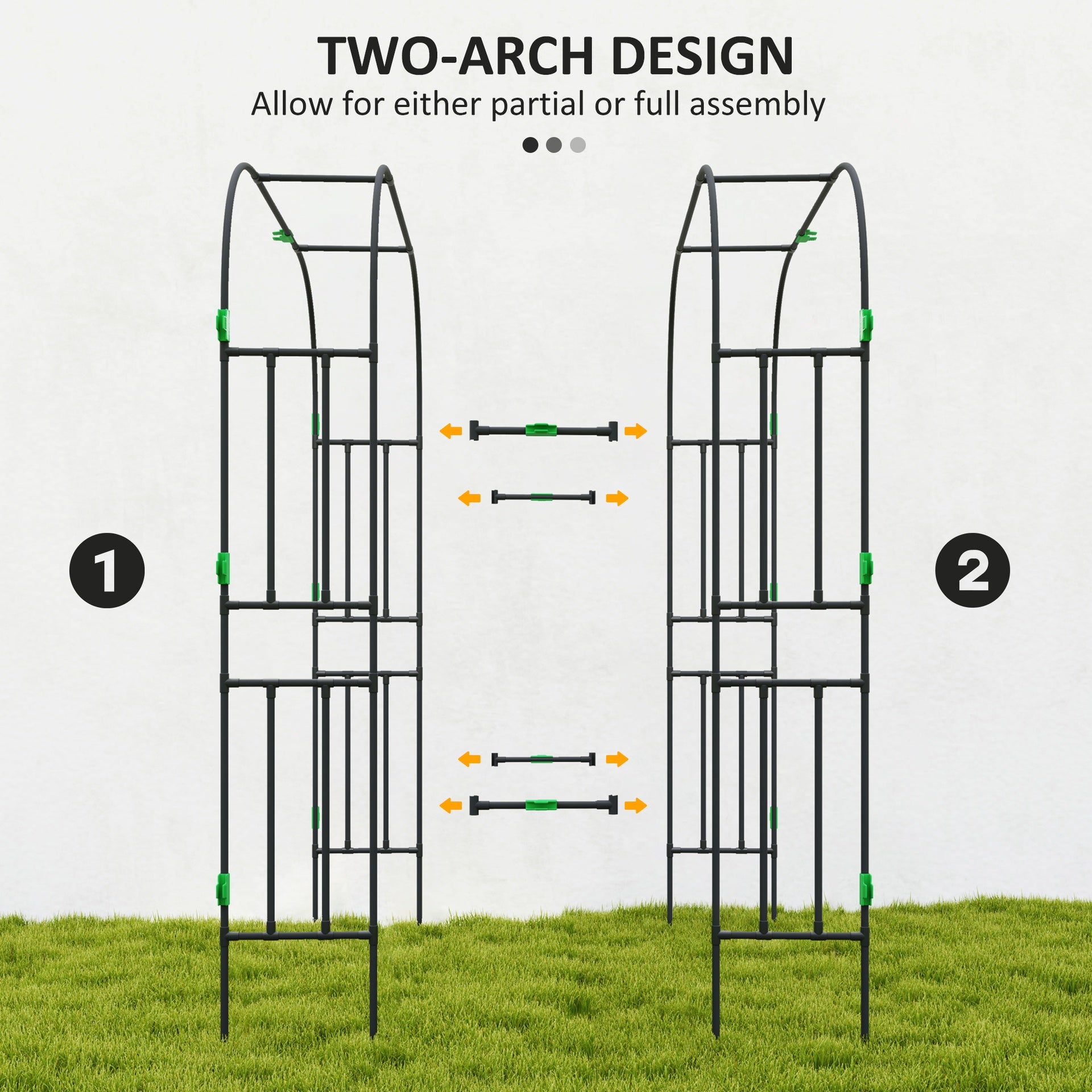 Outsunny Garden Arch Trellis, 8 FT Tall Metal Plant Trellis Support with Climbing Net, Cucumber Trellis for Climbing Plants