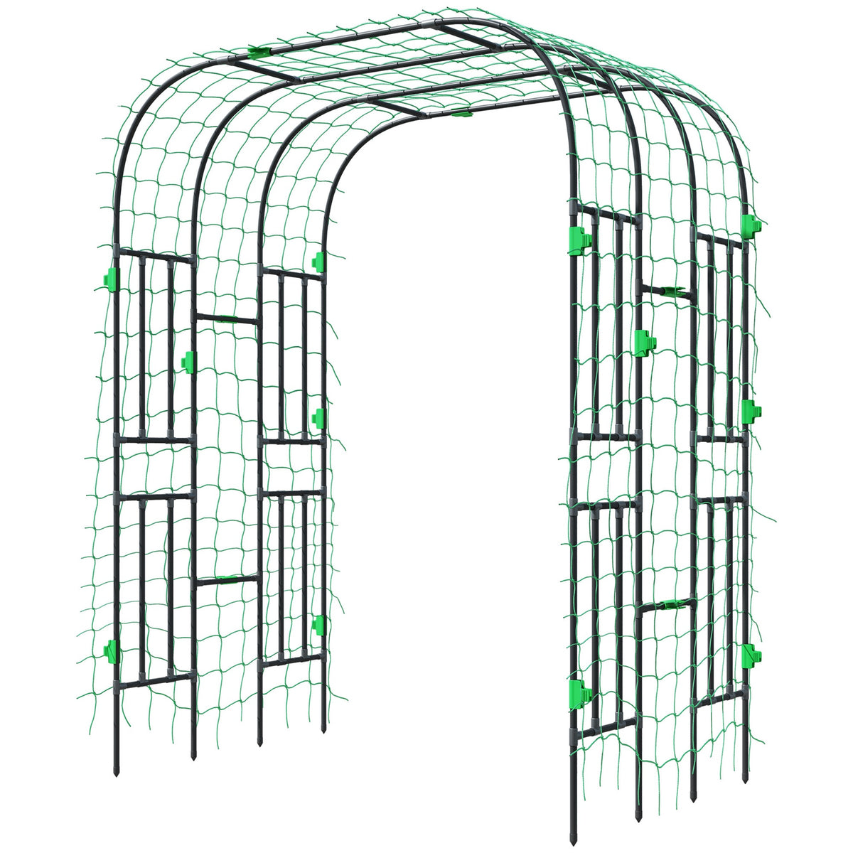 Outsunny Garden Arch Trellis, 8 FT Tall Metal Plant Trellis Support with Climbing Net, Cucumber Trellis for Climbing Plants