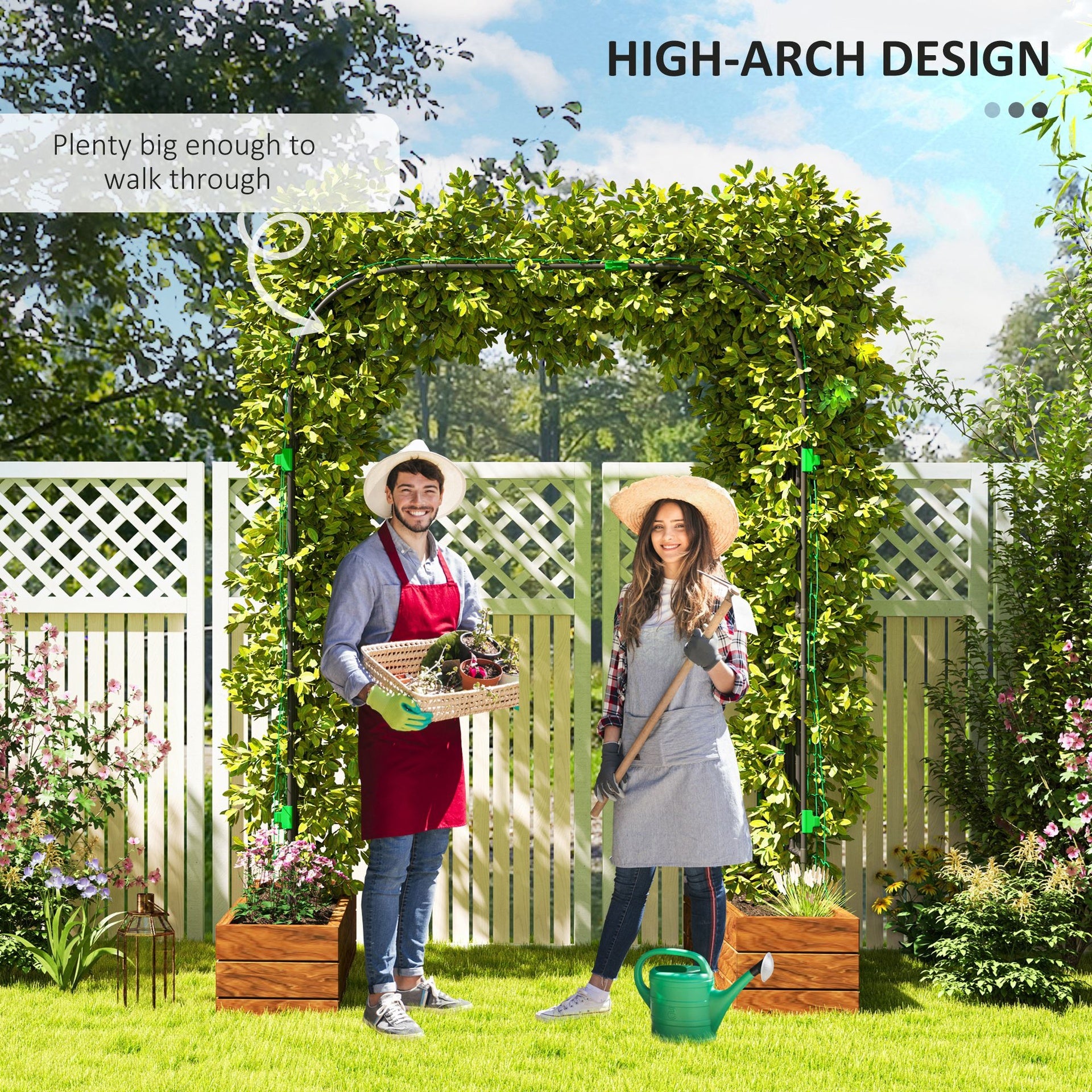 Outsunny Garden Arch Trellis, 8 FT Tall Metal Plant Trellis Support with Climbing Net, Cucumber Trellis for Climbing Plants