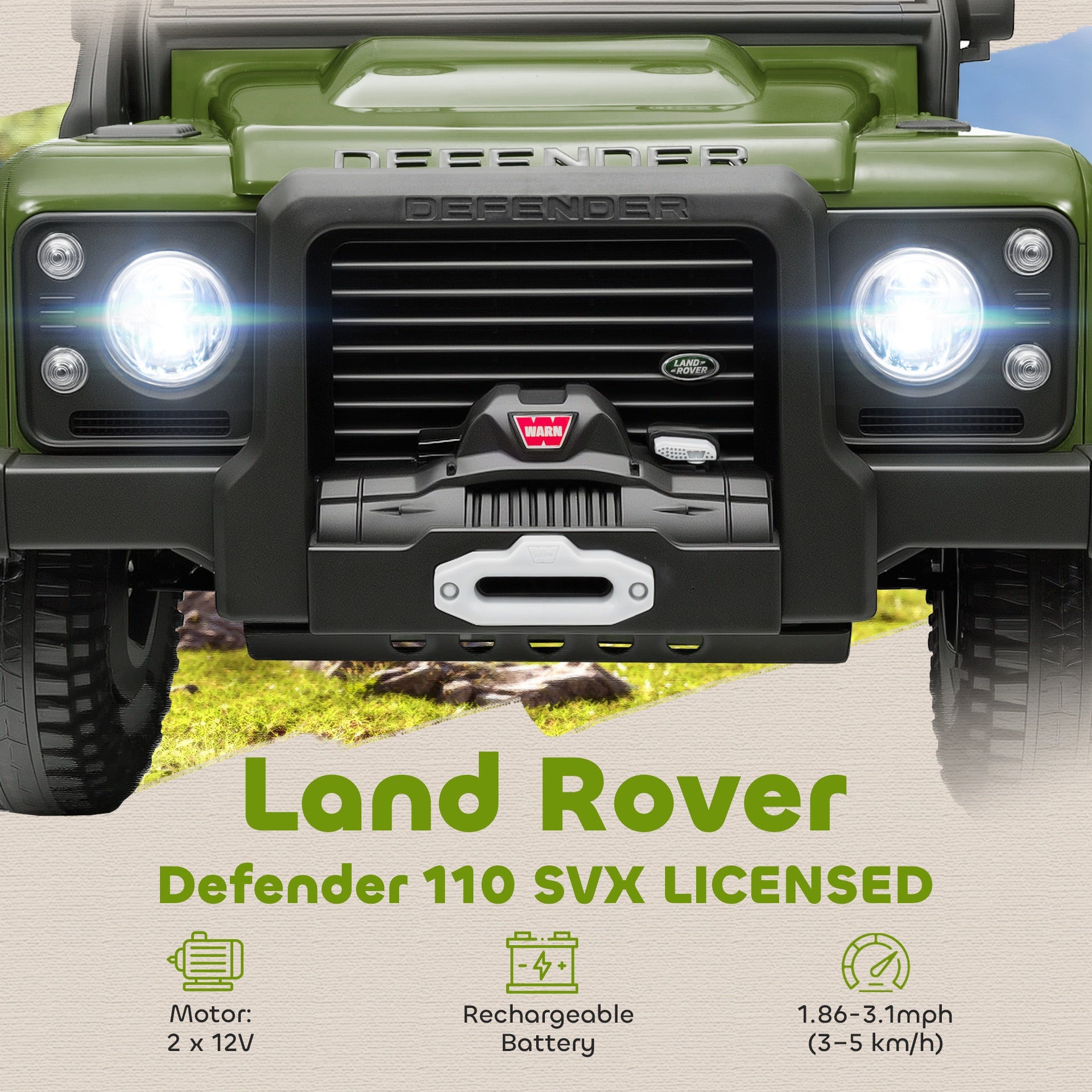 Qaba Land Rover Licensed Electric Car for Kids with Remote Control, Dual Motors, Spring Suspension, LED Lights, Dark Green