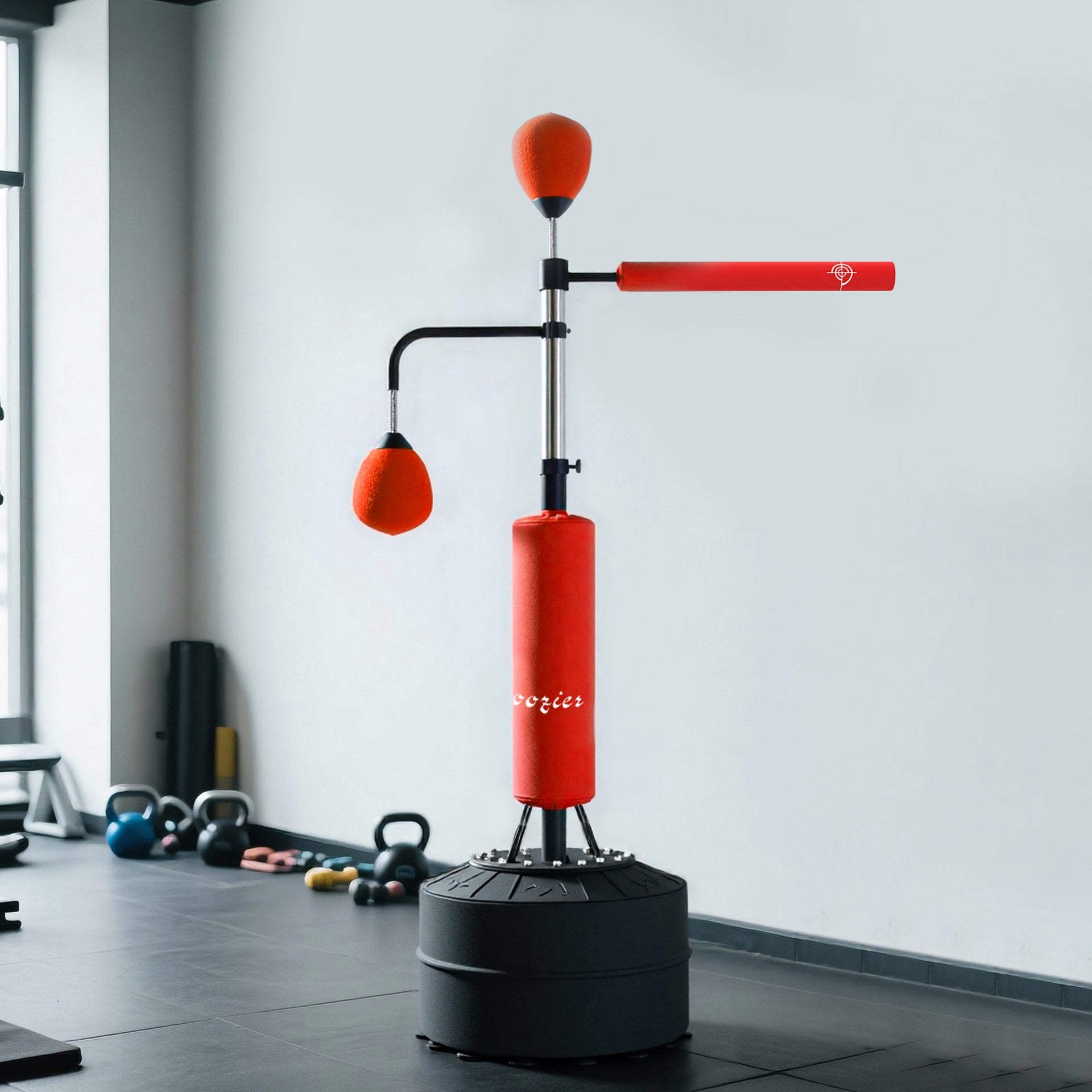 Soozier 4-in-1 Boxing Punching Bag Stand with 2 Speedballs, 360° Relax Bar, & PU-Wrapped Bag & Adjustable Height, Red