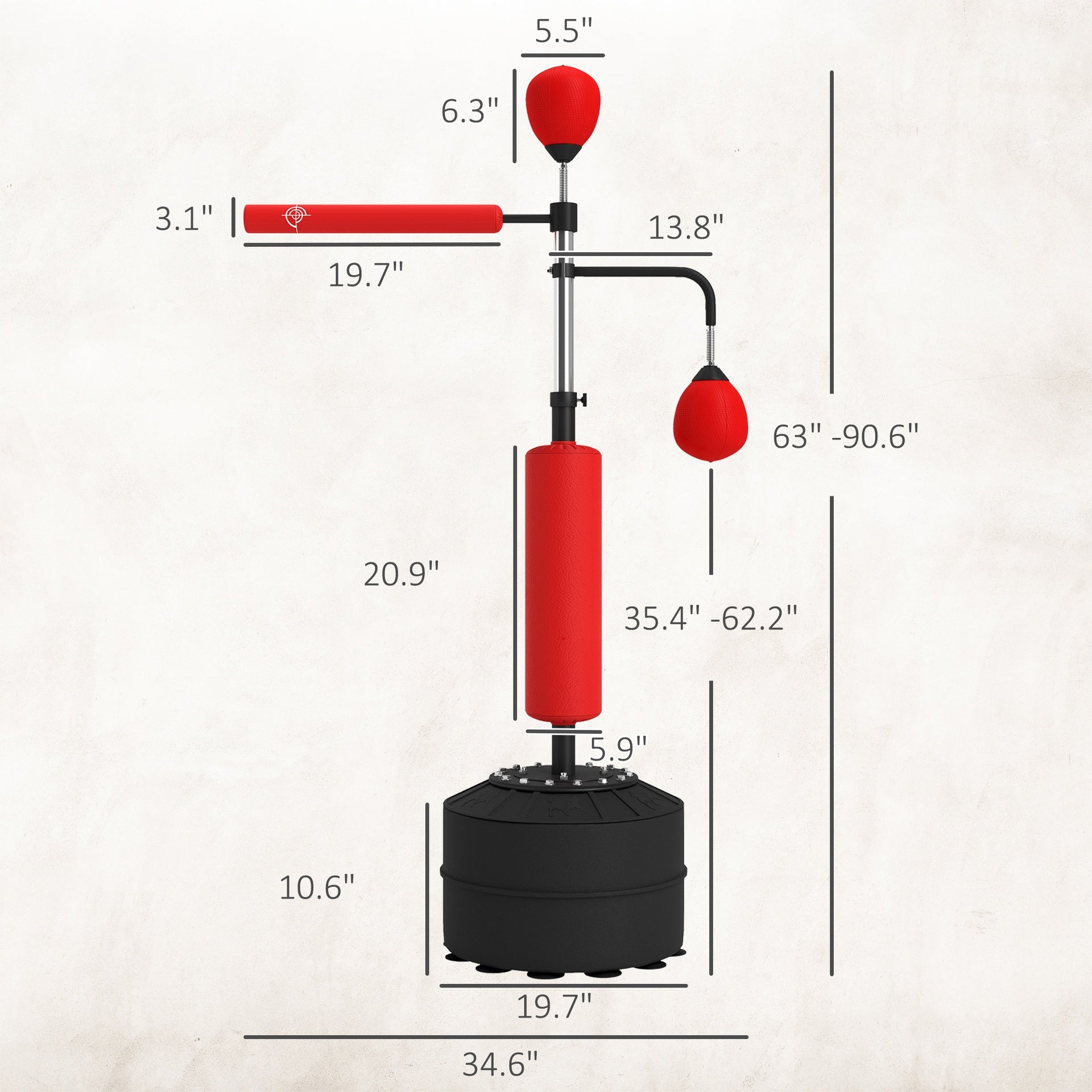 Soozier 4-in-1 Boxing Punching Bag Stand with 2 Speedballs, 360° Relax Bar, & PU-Wrapped Bag & Adjustable Height, Red