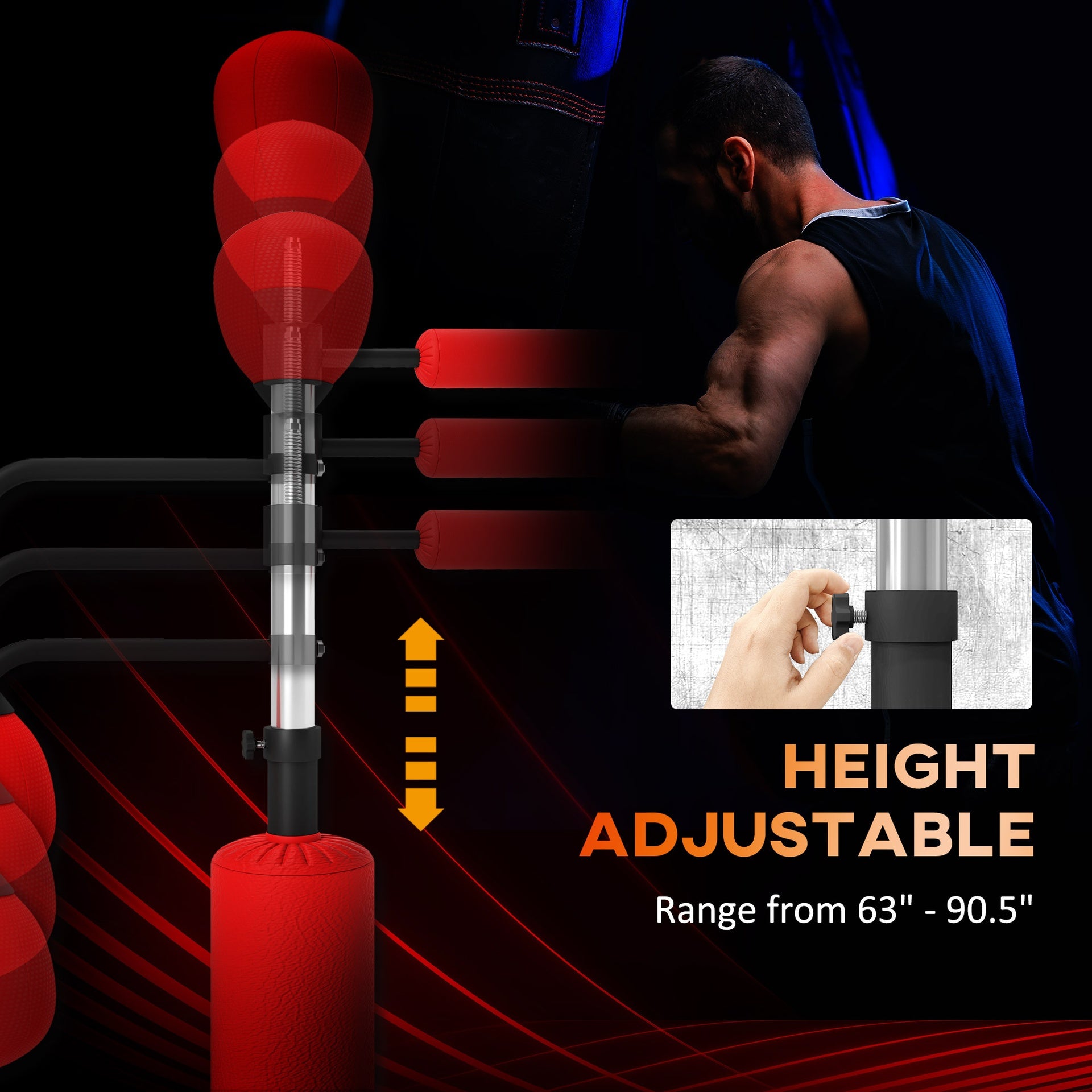 Soozier 4-in-1 Boxing Punching Bag Stand with 2 Speedballs, 360° Relax Bar, & PU-Wrapped Bag & Adjustable Height, Red