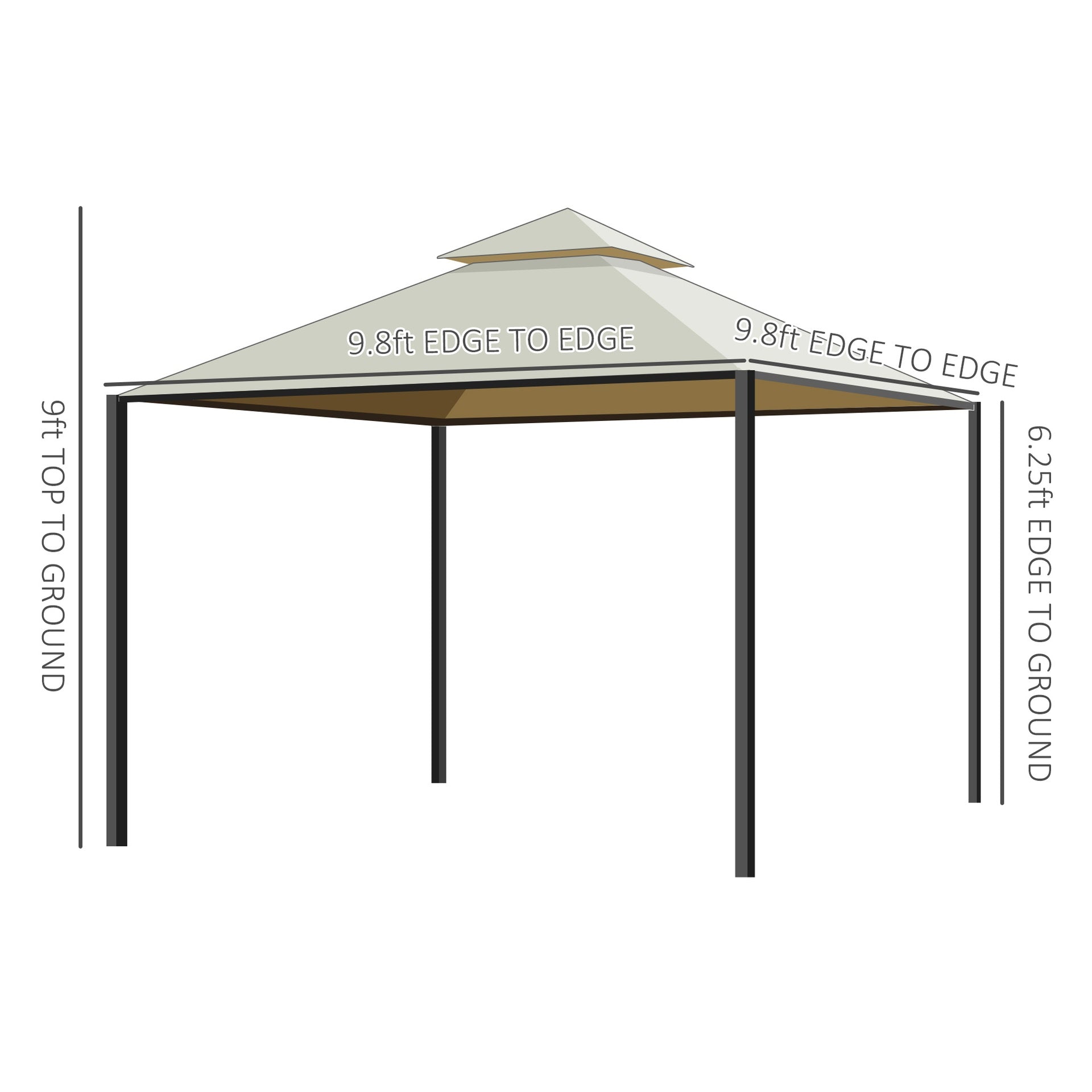 Outsunny 10' x 10' Steel Outdoor Patio Gazebo with Polyester Privacy Curtains, Two-Tier Roof for Air, Large Design