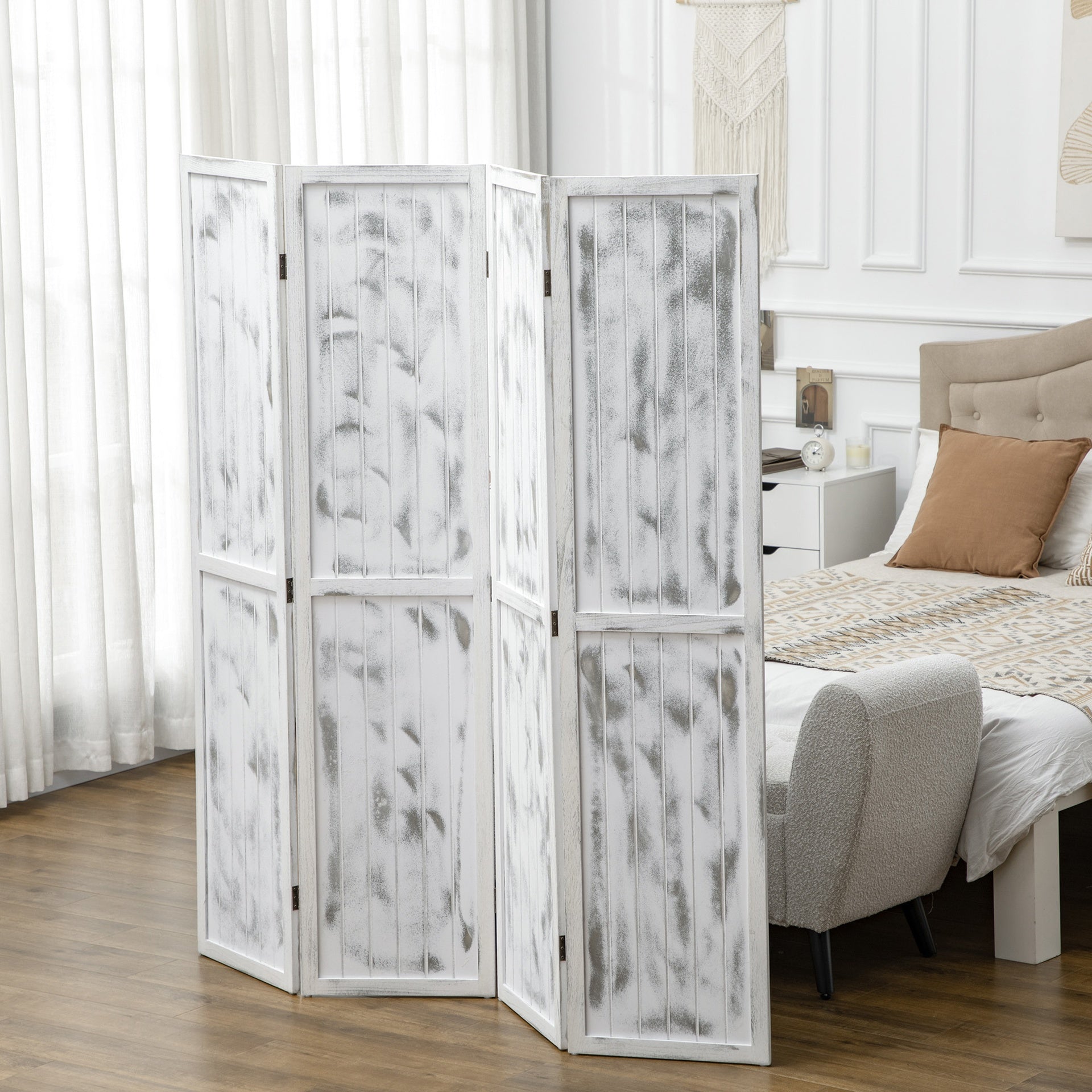 HOMCOM Screen Divider Room Divider Screen with Foldable Design for Indoor Bedroom Office 5.5' Rustic White